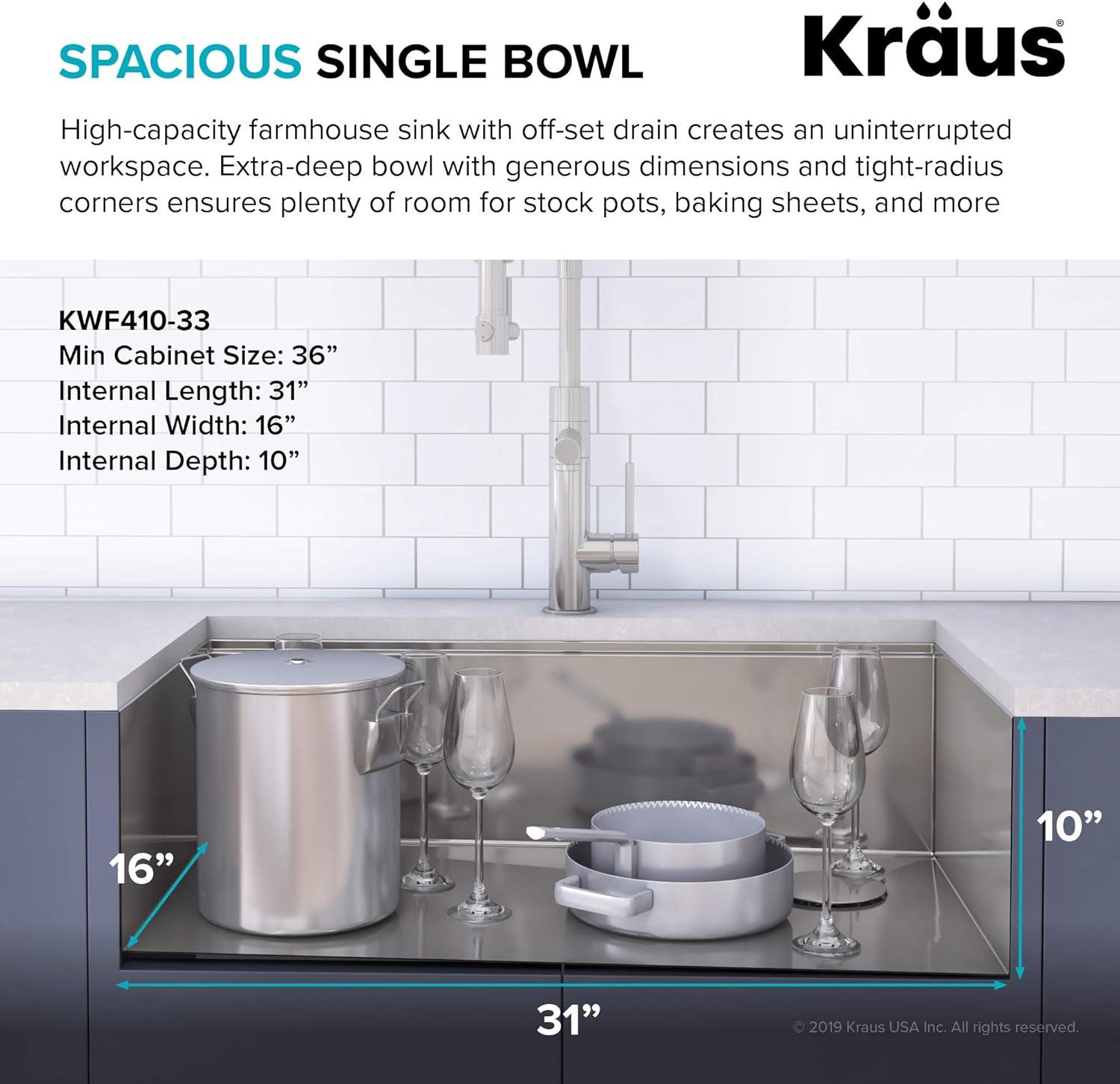 Kraus KWF410-33-100-75MB Kore 33" L x 20" W Drop-in Kitchen Sink with Accessories