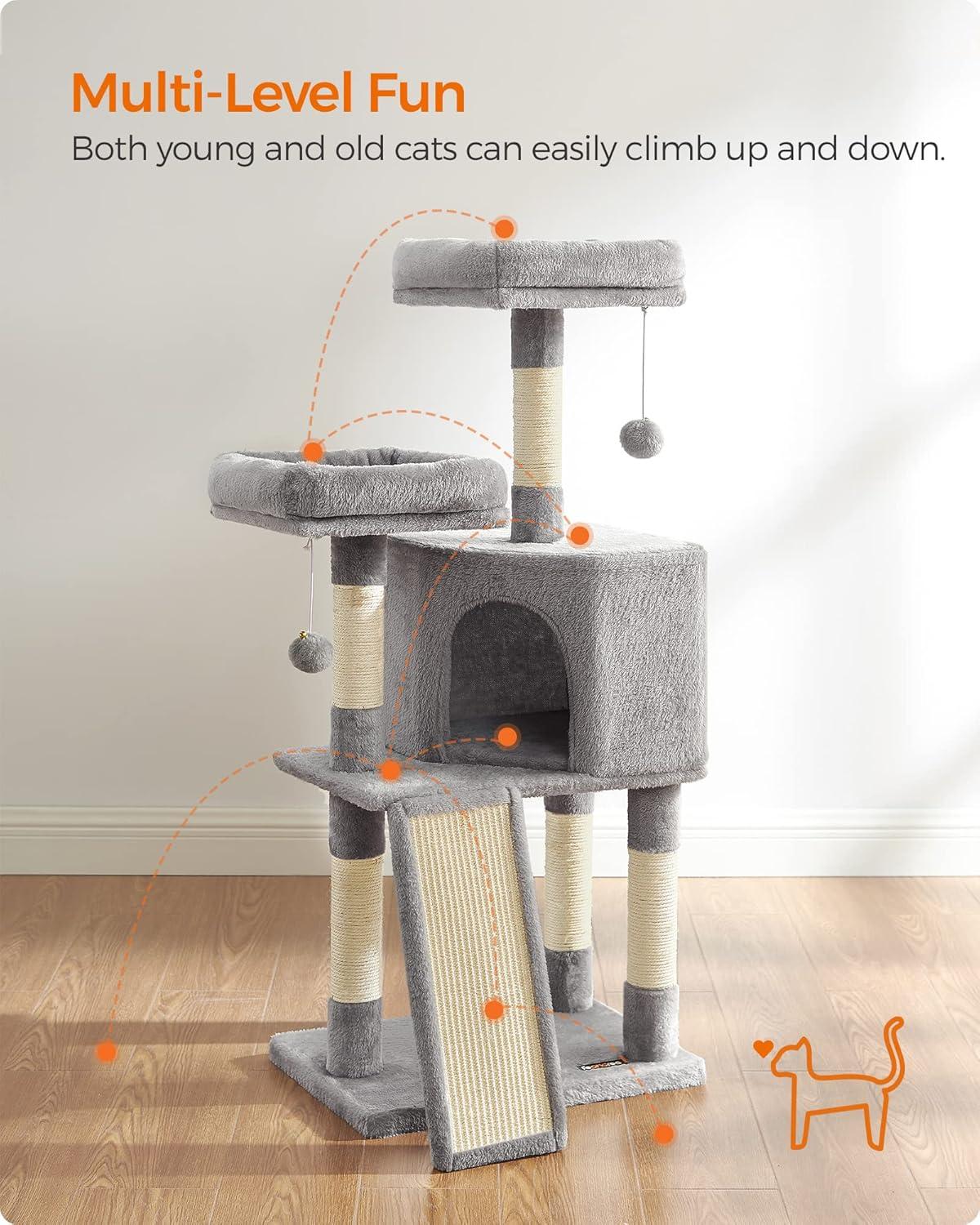 FEANDREA 45.3" Cat Tower Cat Tree for Indoor Cats Cat Condo with Scratching Post Cat Cave Light Gray