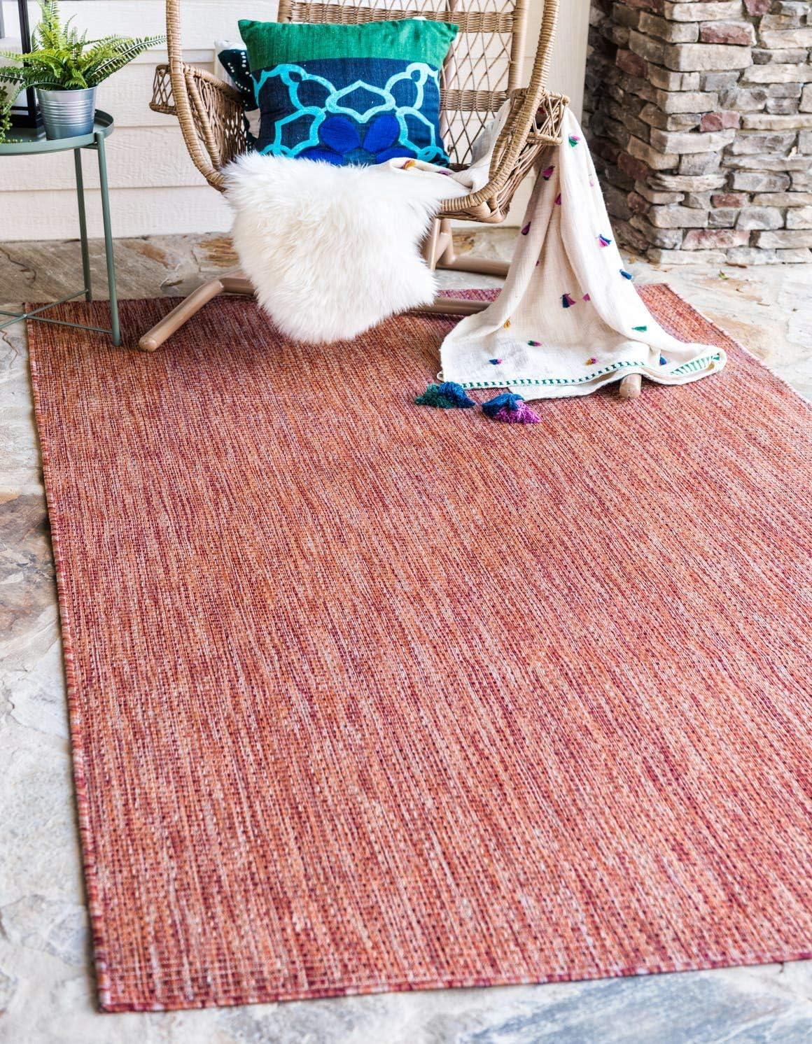 Unique Loom 6' 1 x 9' 0 Rectangle Indoor/Outdoor Solid Rust Red Area Rug
