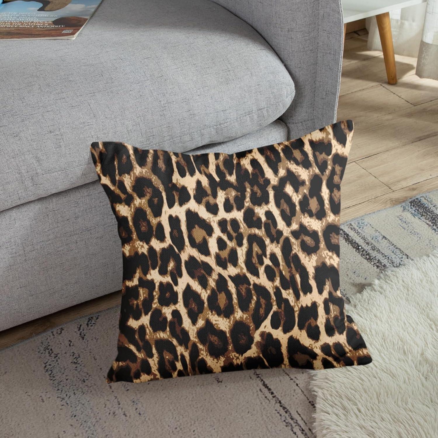 Leopard Print Cotton Polyester Euro Pillowcases Set of 4