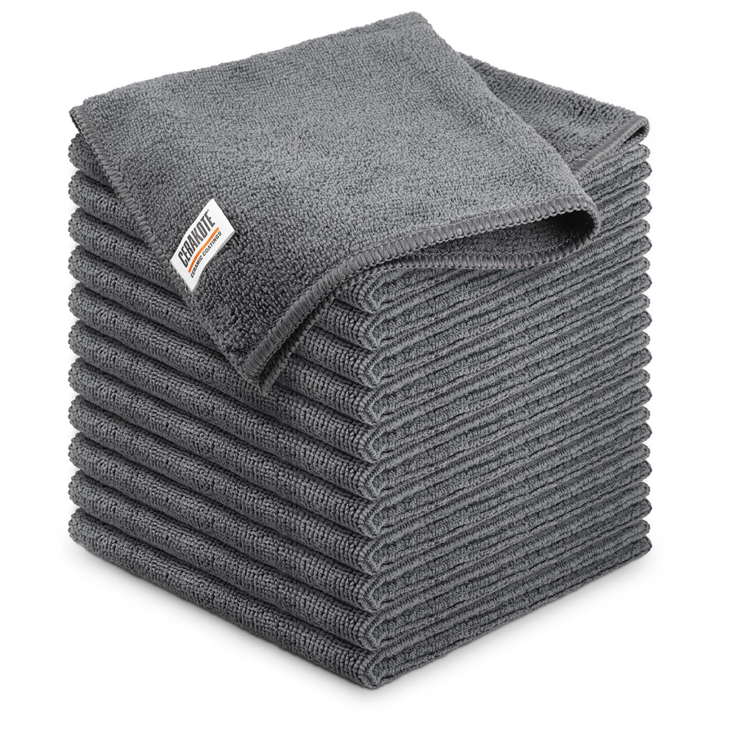 CERAKOTE Microfiber Cleaning and Application Towels (12 Pack) Durable Microfiber Material - 300 GSM Lint-Free Towel - Safe for Car, Home, Cleaning