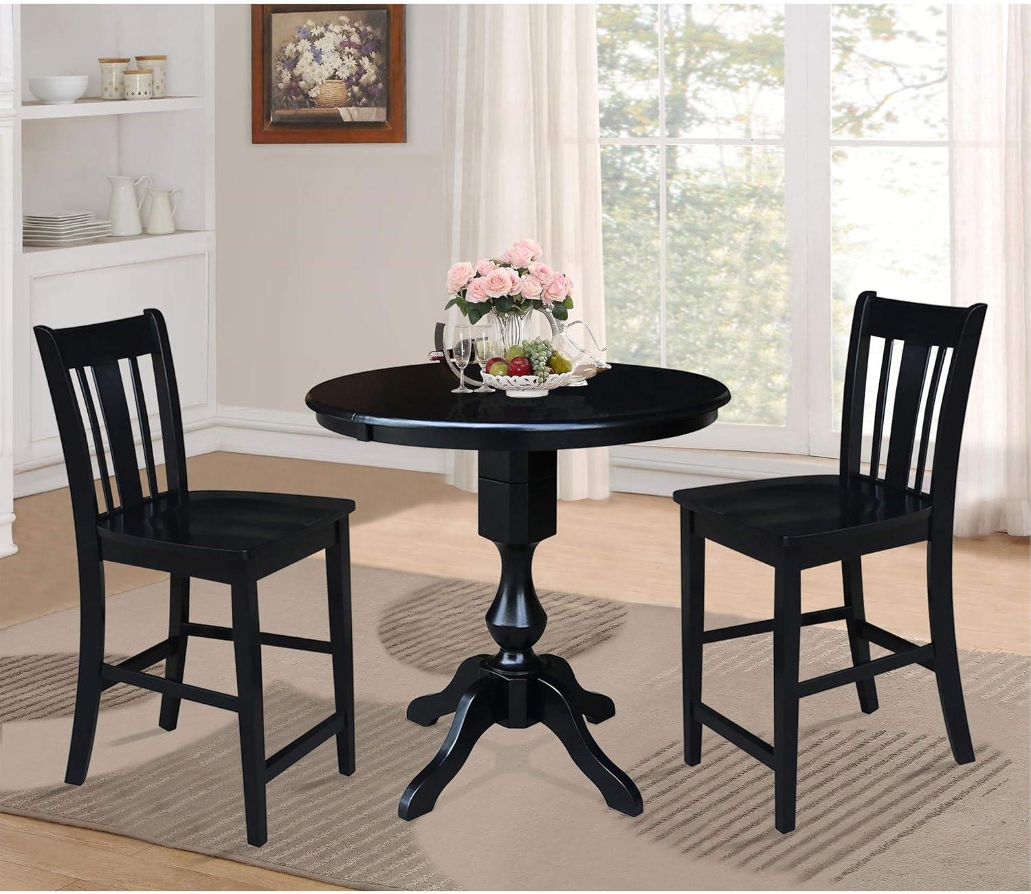 24" San Remo Counter Height Barstool Black - International Concepts: Solid Wood, Traditional Square Design, Durable Parawood