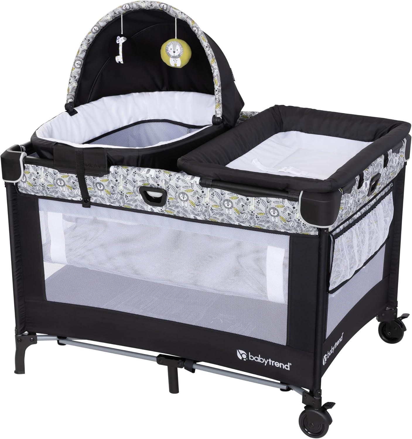 Baby Trend Nursery Den Playard with Snooze Pod and Flip Over Changer - Hidden Jungle Trio