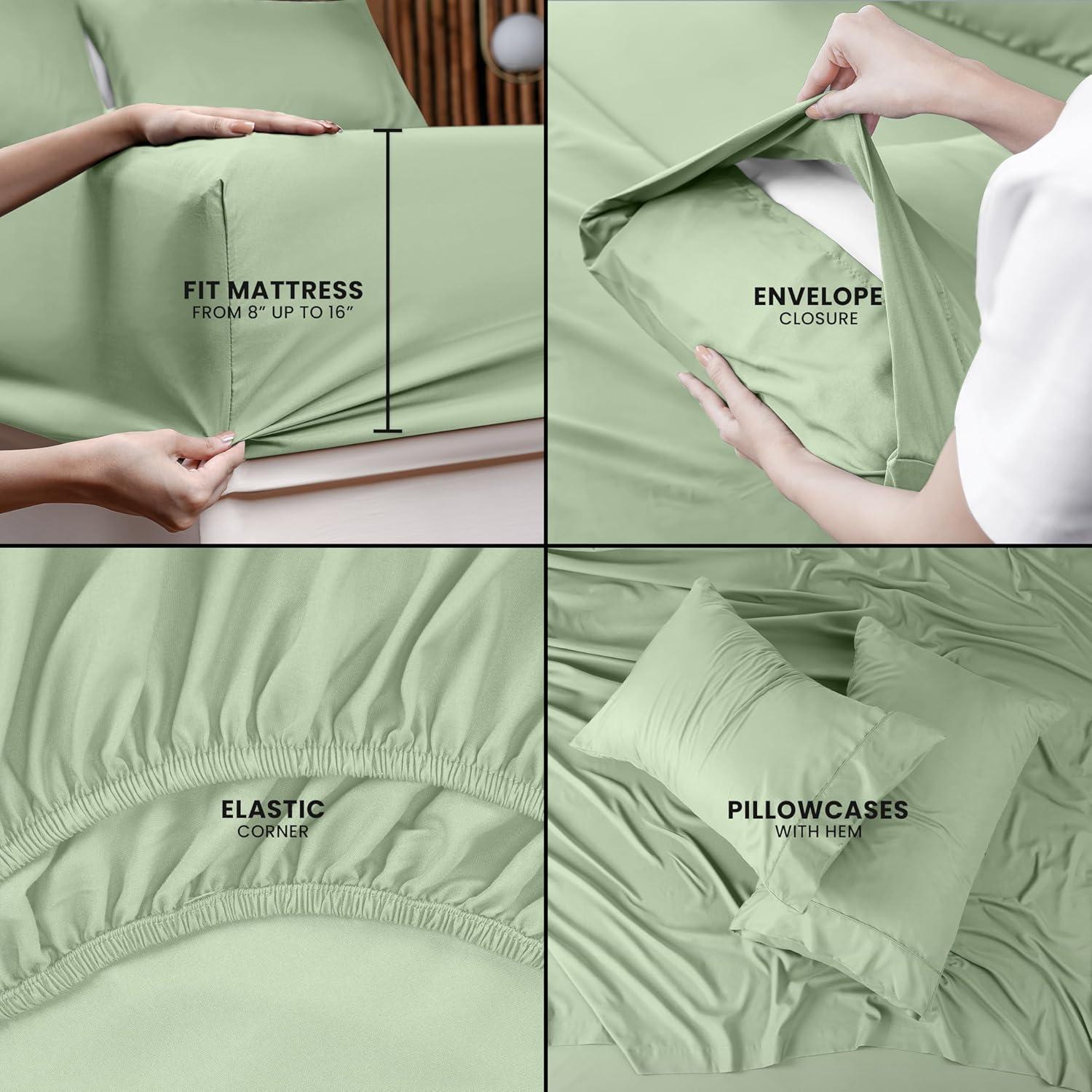 Sage Green Queen Microfiber 4-Piece Bed Sheet Set