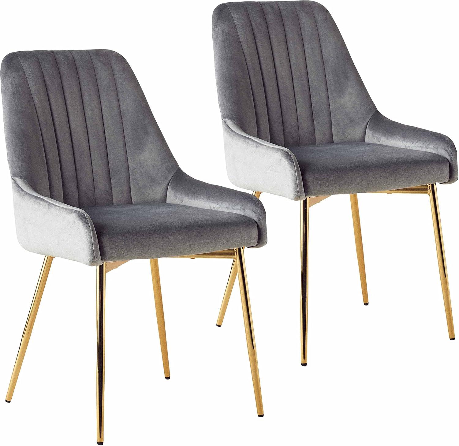 Modern Dining Room Accent Armchairs Set of 2, Velvet Mid-Century Upholstered Seat with Golden Legs for Living Room Club Guest, Gray