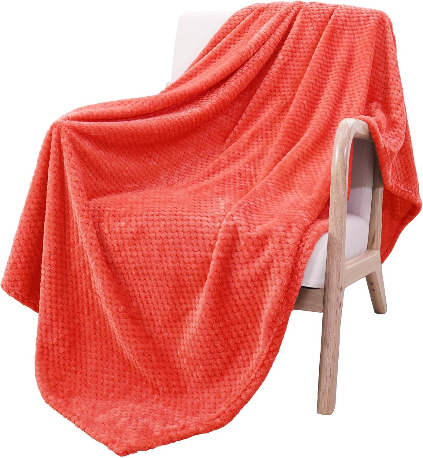 Exclusivo Mezcla Waffle Textured Extra Large Fleece Blanket, Super Soft and Warm Throw Blanket for Couch, Sofa and Bed (Coral Orange, 50"x70")-Cozy, Fuzzy and Lightweight