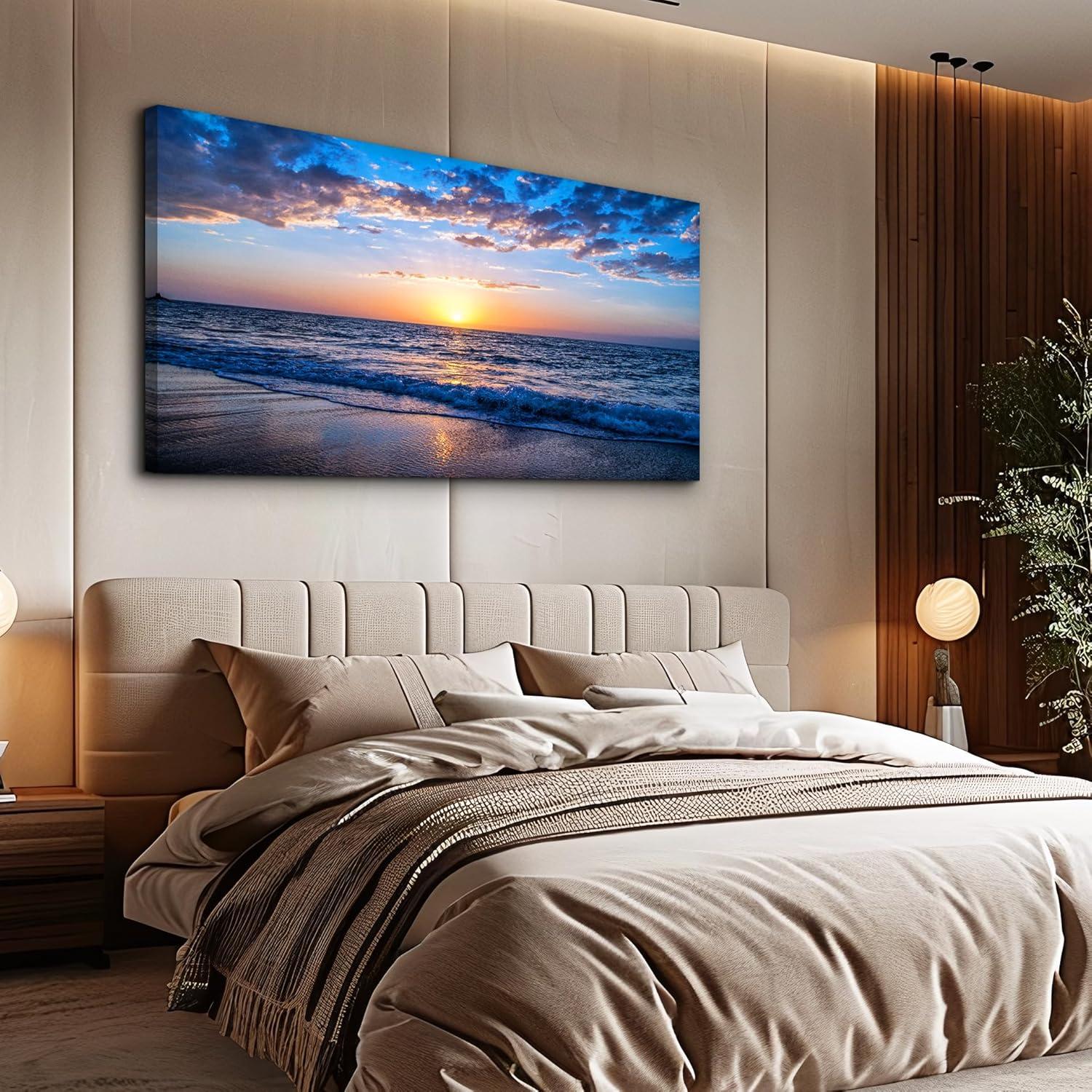 Creowell Wall Art Moon Sea blue Ocean Landscape Paintings Bedroom Canvas Art Print wall art for living room Paintings for Wall Decor and Home Decor -20x16 Inch