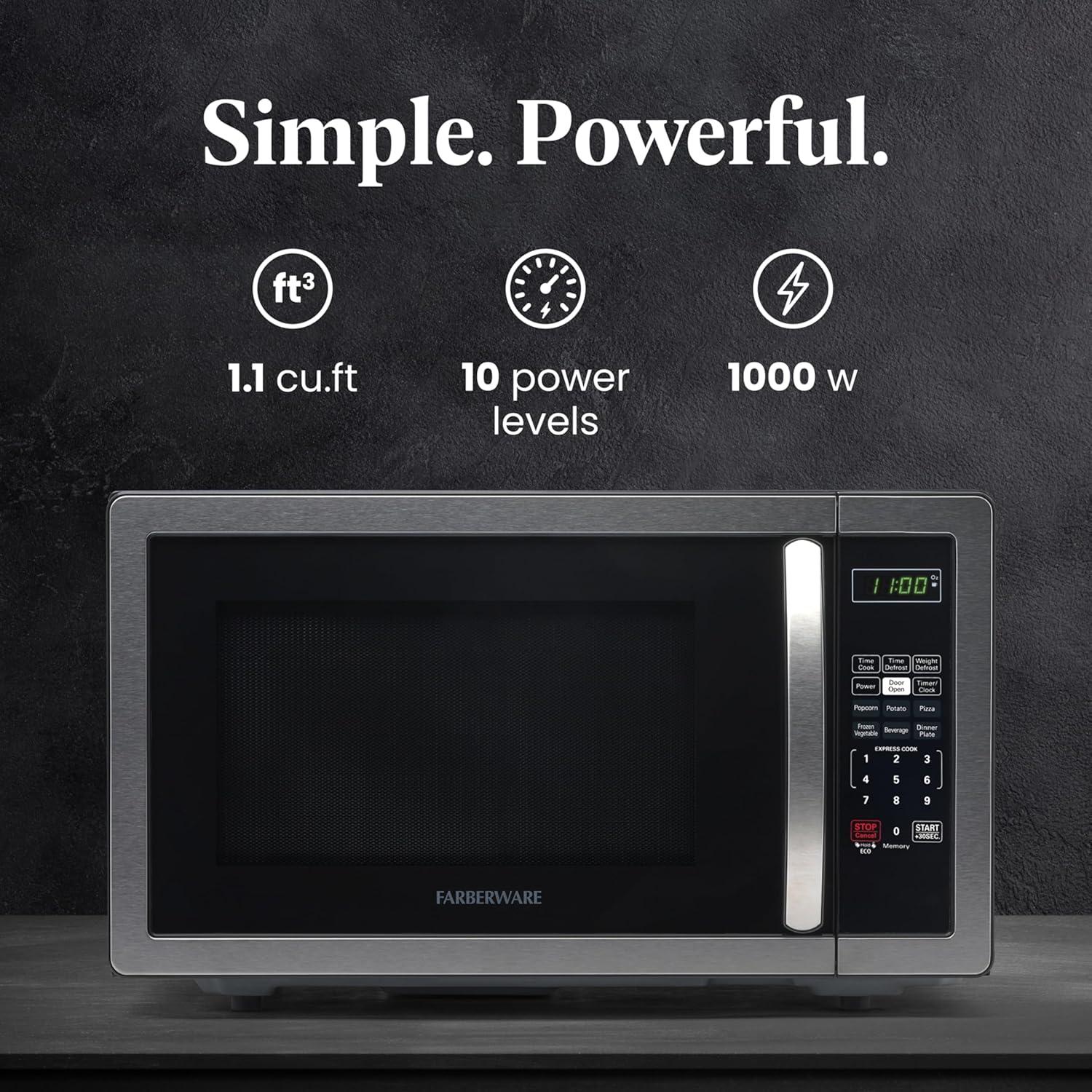 Farberware Farberware Classic Countertop Microwave Oven, 1.1 Cubic Feet cu. ft., 1000 watts, with Child Lock FMO11AHTBKB
