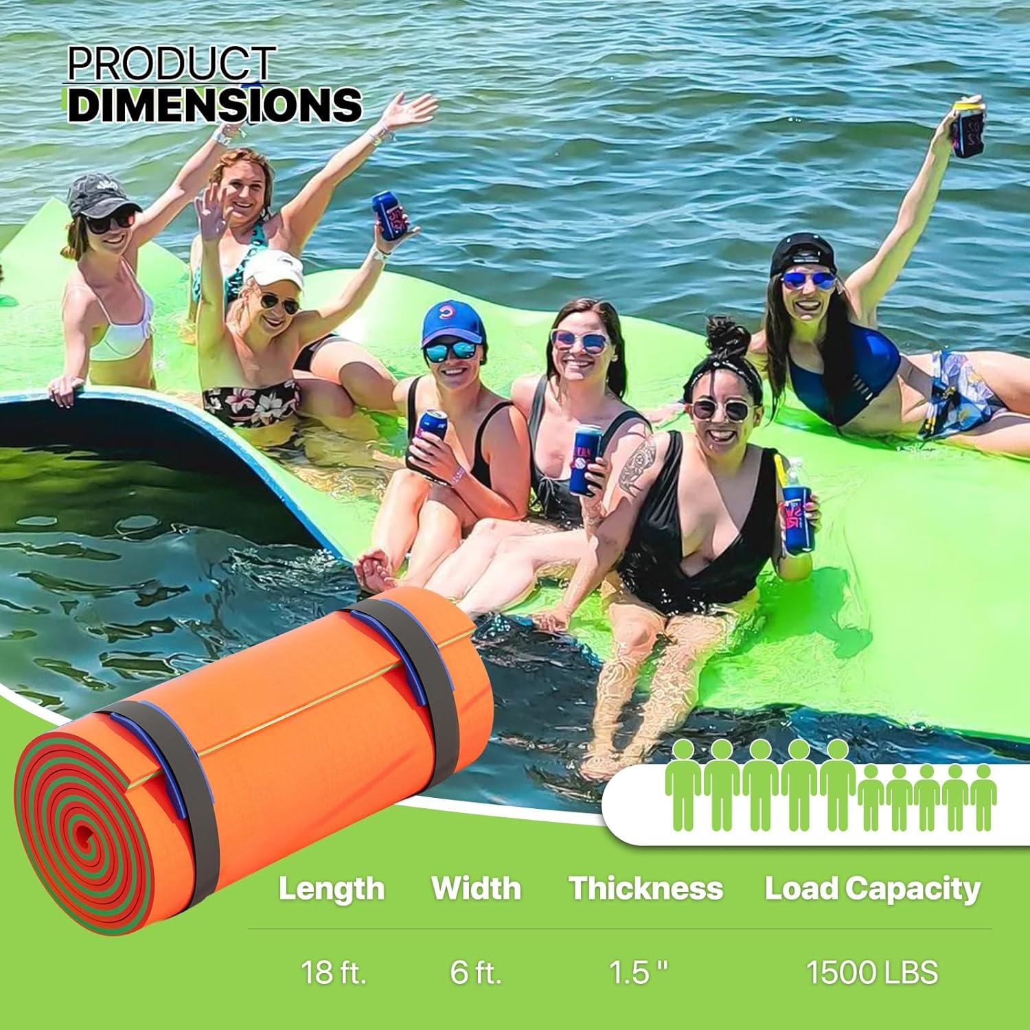 Bring Home Furniture 18x6 ft Floating Mat 10ft Bungee & Storage Straps 1500lb Capacity UV-Resistant XPE Foam Hi-Vis Safety​​