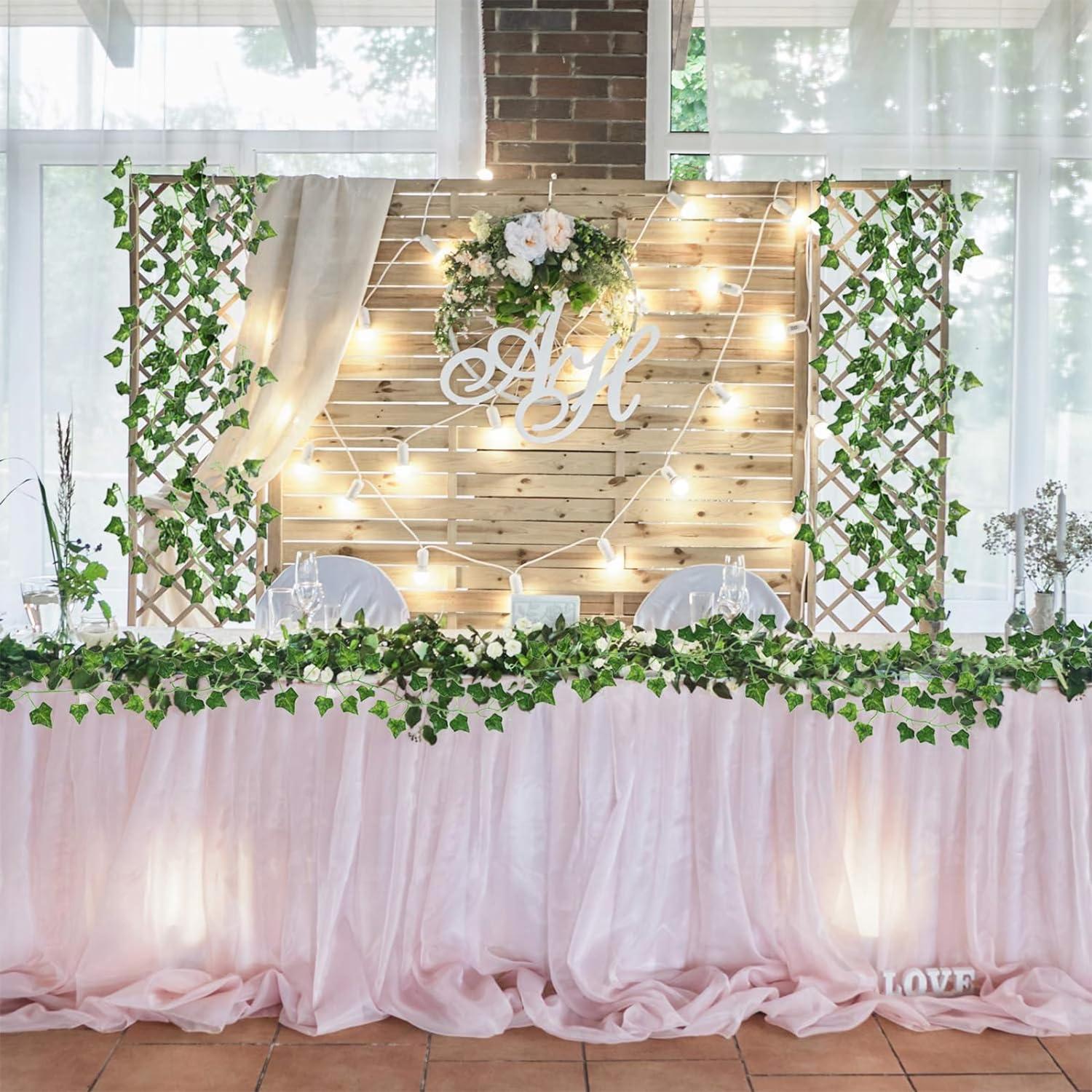CEWOR 14 Pack 98 Feet Fake Ivy Leaves Artificial Garland Greenery Hanging Plant Vine for Bedroom Wall Decor Wedding Party Room Aesthetic Stuff