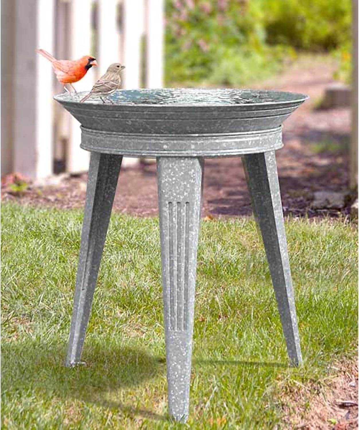 Panacea 82930 Galvanized Vinage Style 3 Legged Metal Bird Bath and Pedestal Stand for Patios, Porches, & Decks, 18 Inch Diameter, 22 Inch Height, Gray