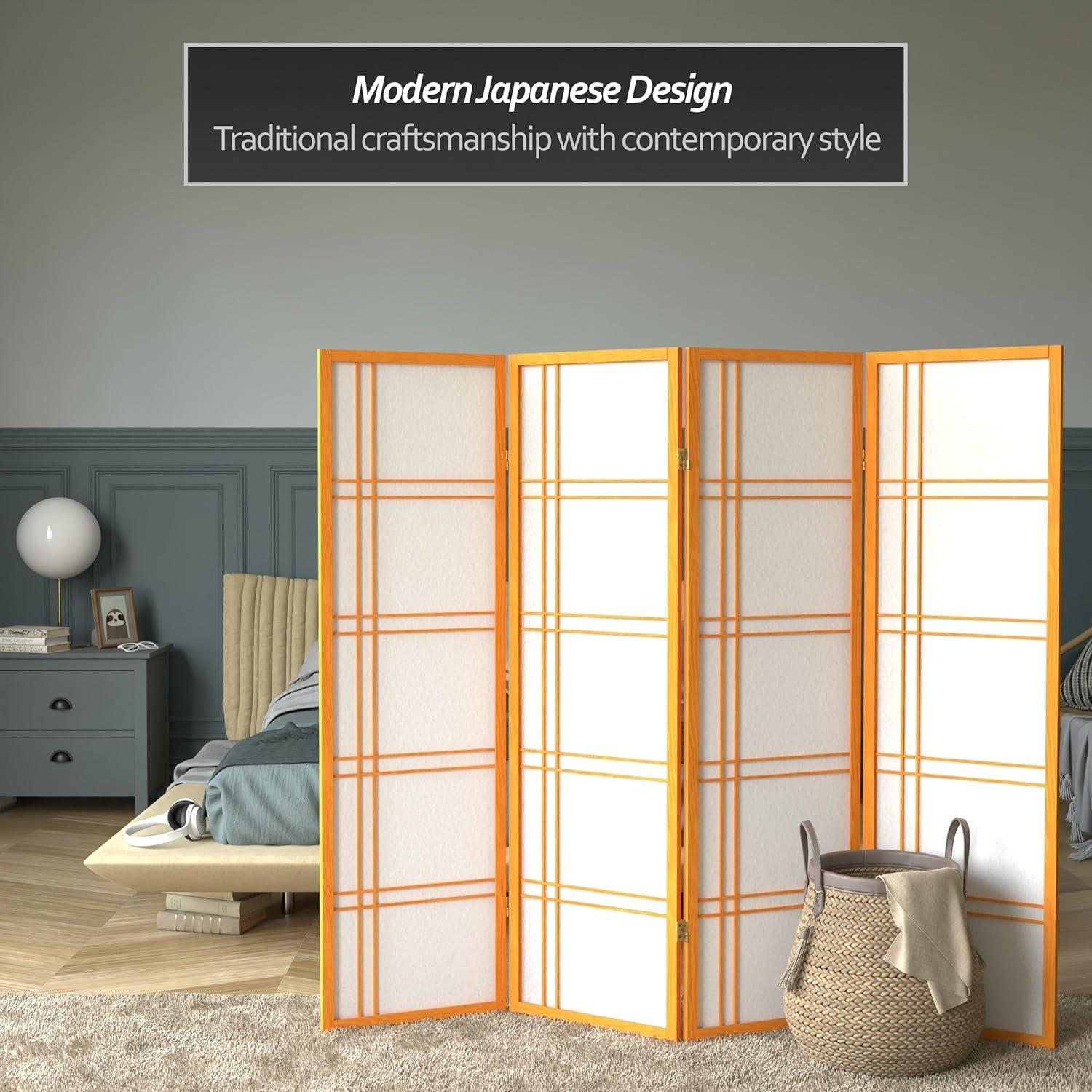 Honey 4-Panel Shoji Screen Room Divider with Rice Paper