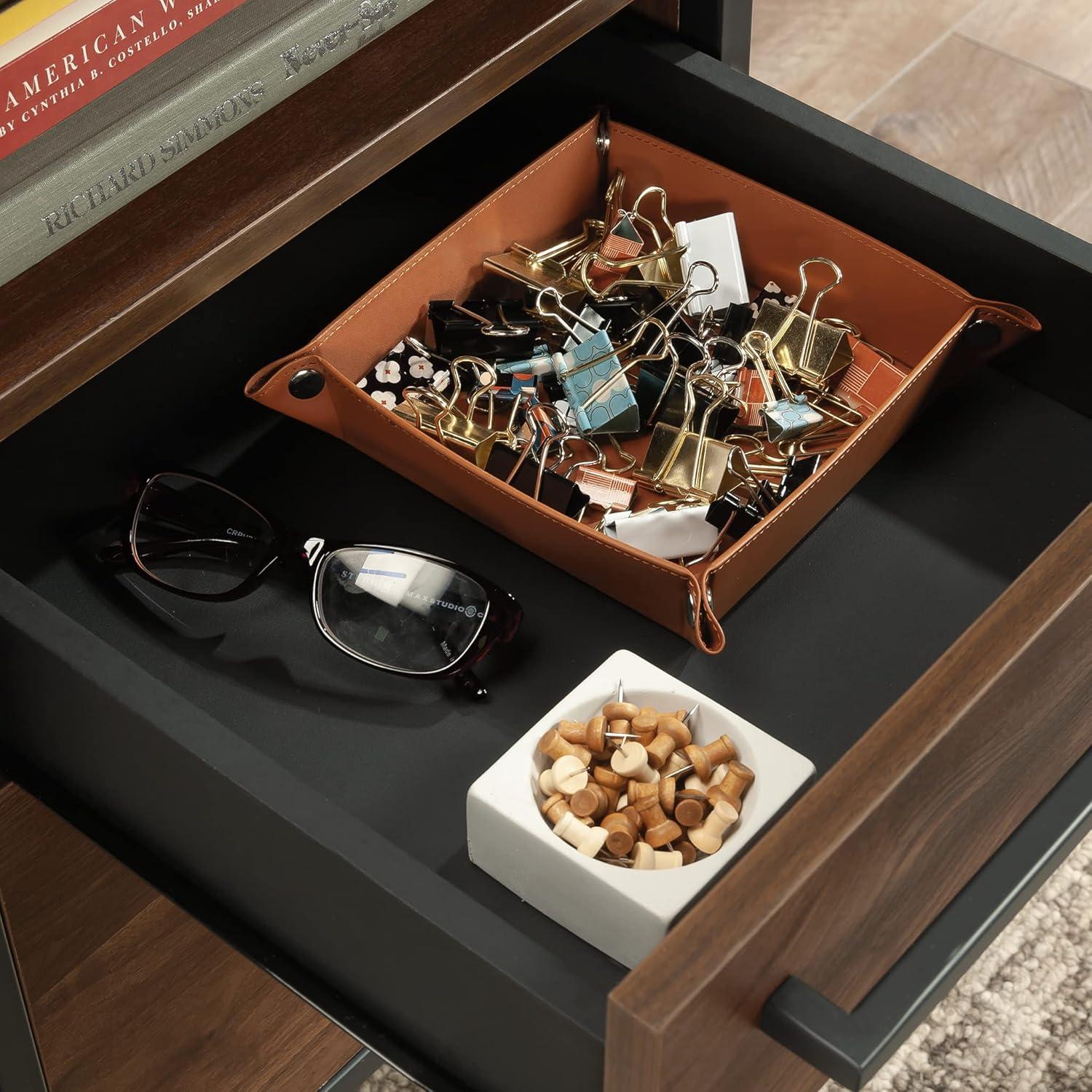 Grand Walnut Wood Desk with Drawer and Filing Cabinet