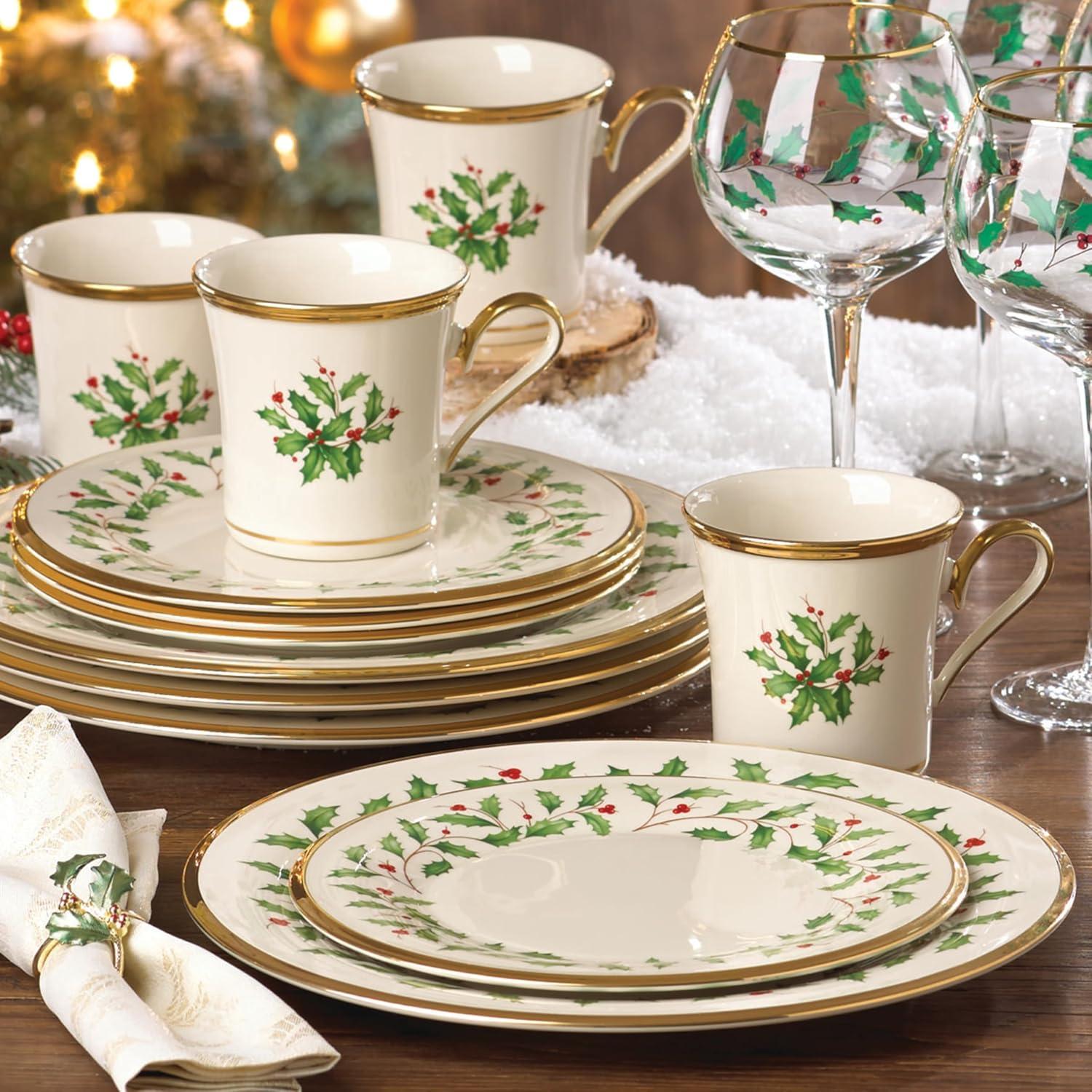 Lenox Holiday 12-Piece Holly & Berry Plate & Mug Set, Porcelain, Service for 4