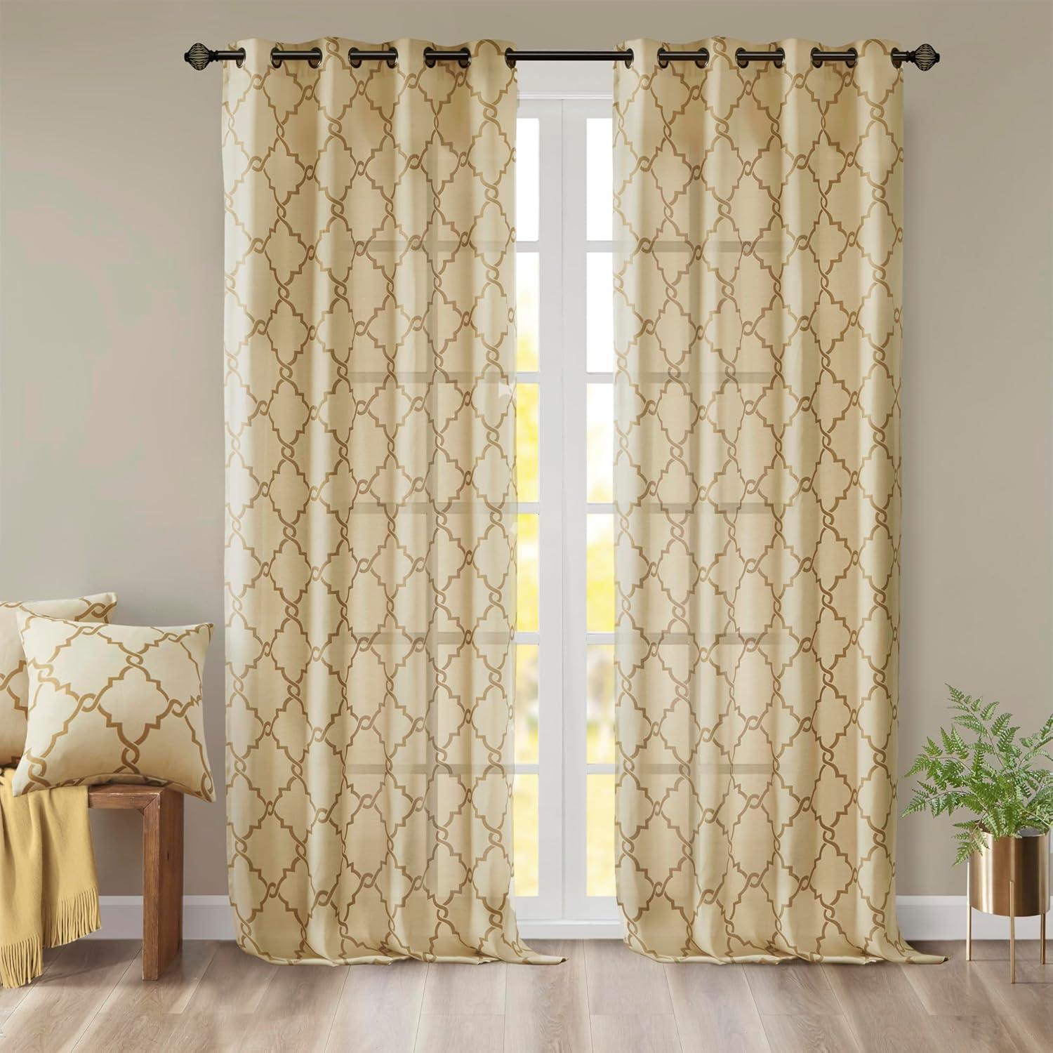 Madison Park Fretwork Print Grommet Top Single Window Curtain Panel