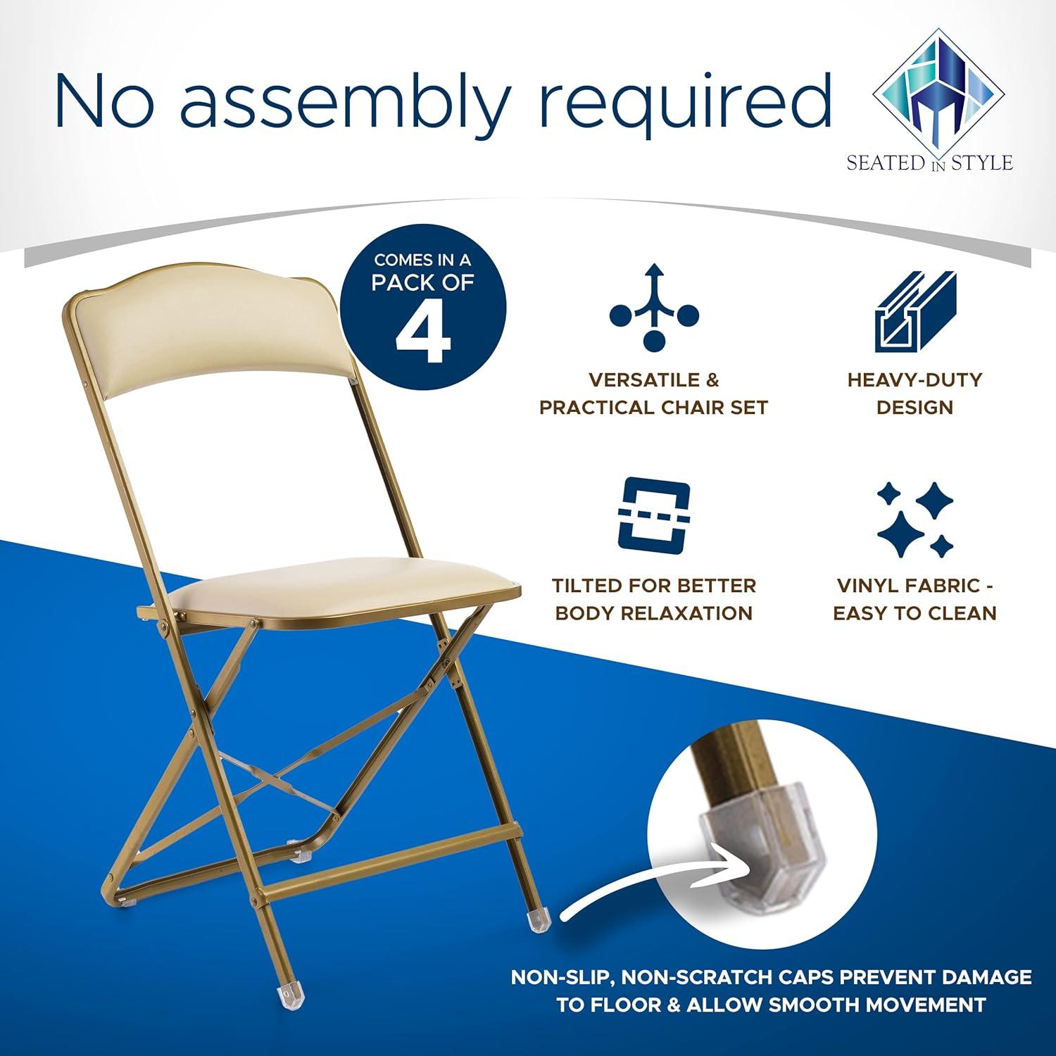 4 Pack Folding Chairs with Leather Padded Cushion Seats & Durable Metal Frame, Comfortable, Foldable, Portable, Commercial Event Seat, Indoor Outdoor for Parties, Home, Office, Black