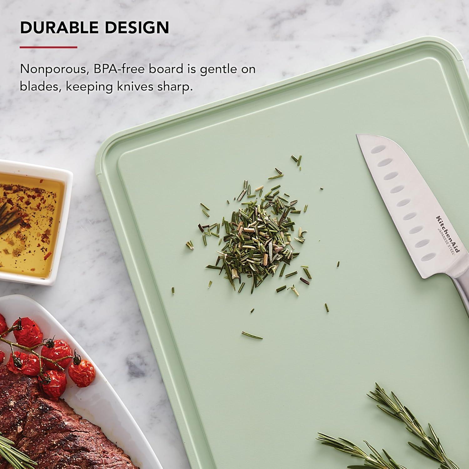 KitchenAid 12x18 Poly Cutting Board, Perimeter Trench, Non Slip Edges, Dishwasher Safe Pistachio