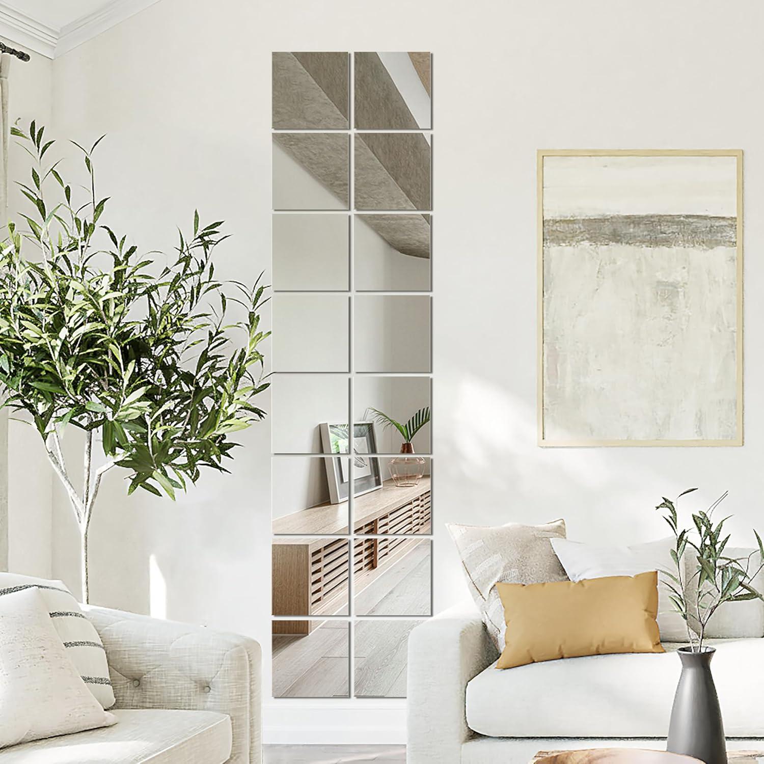 Delma Glass Full Length Wall Mirror Tiles, 14'' x 12'' 4PCS, Frameless Body Tiles for Bedroom, Mounted Home Gym, Door