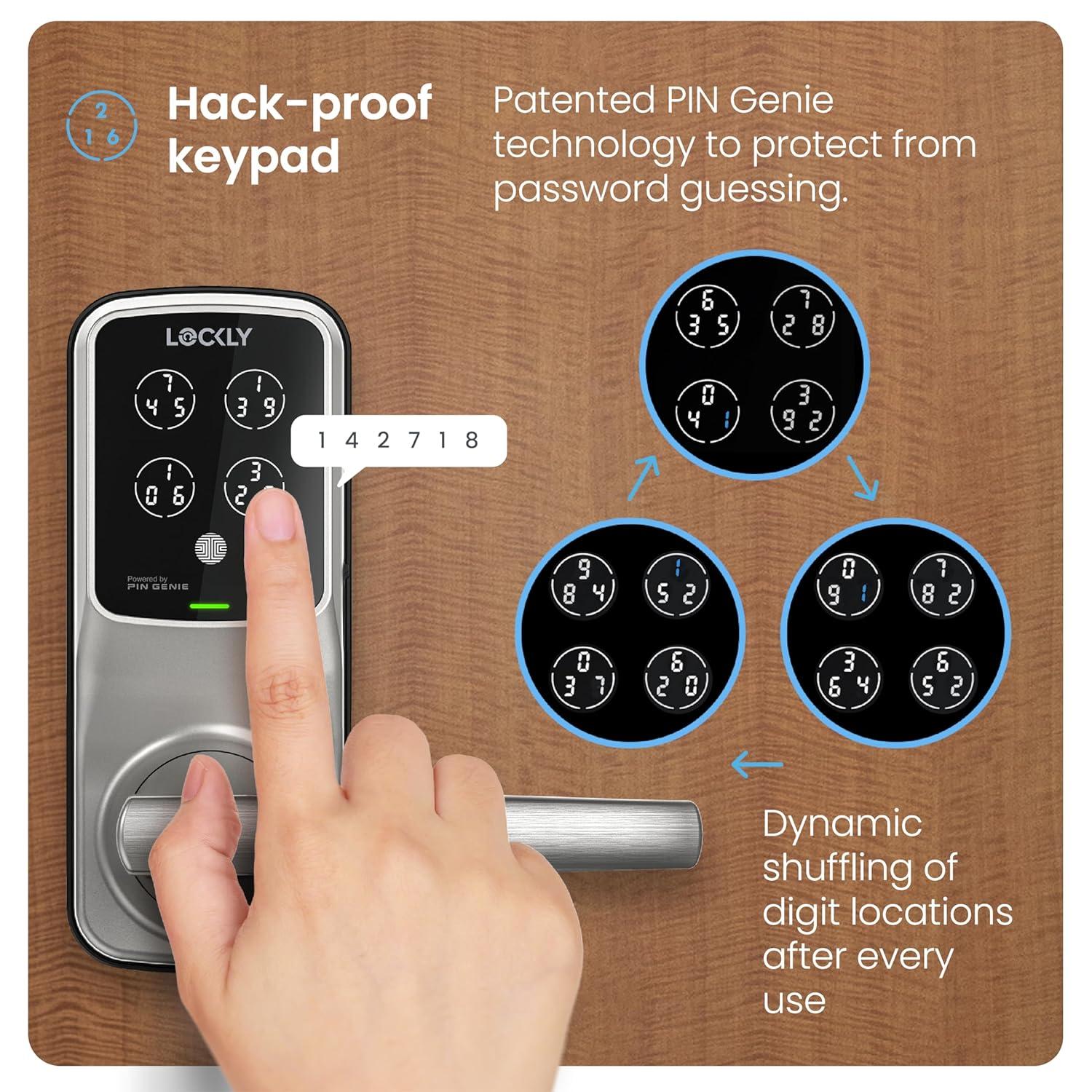 Lockly Smart Lock Model 6S, Bluetooth Smart Door Lock, Keyless Entry Door Lock, Touchscreen Keypad, App Control, eKeys and Offline Access Code, Auto Lock - Satin Nickel