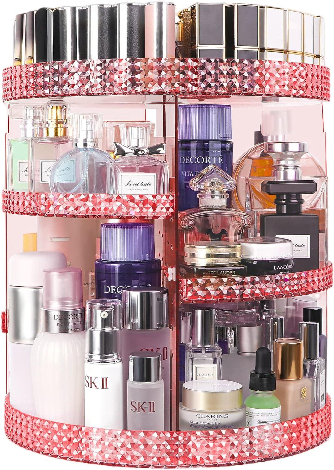 360 Degree Rotating Makeup Organizer, Extra Large Capacity Perfume Holder Organizer, Removable 7 Layers Cosmetics Organizer, Make Up Organizer For Countertop Storage Skincare or More (Pink)