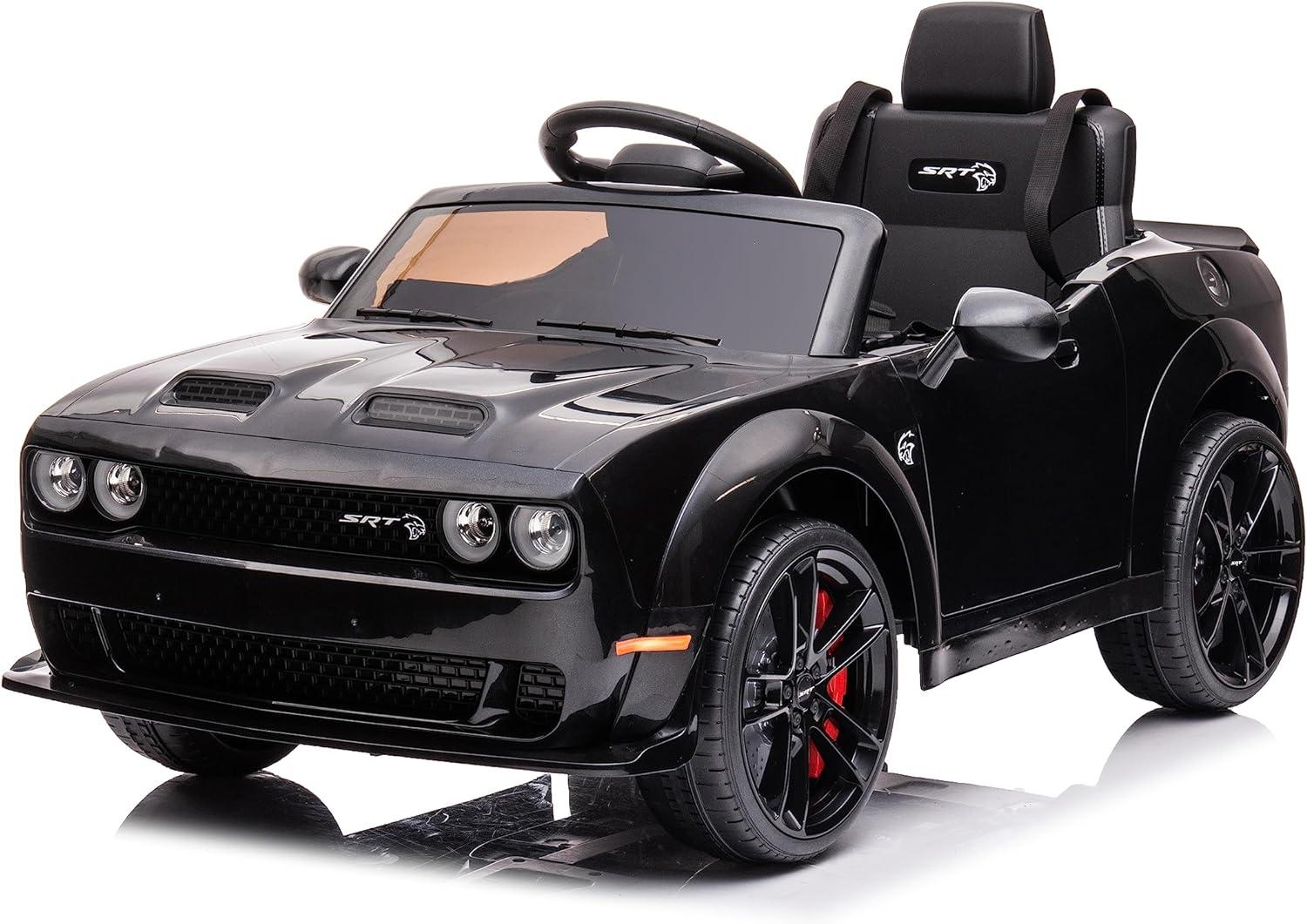 Kids Ride on Car with Remote Control, 12V Licensed Dodge Challenger SRT Ride on Toy, Electric Car Vehicle with Bluetooth, LED Lights, Horn, Battery Powered Toy Car for Boys Girls, Black, D5314