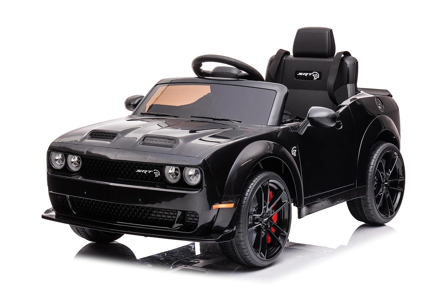 Kids Ride on Car with Remote Control, 12V Licensed Dodge Challenger SRT Ride on Toy, Electric Car Vehicle with Bluetooth, LED Lights, Horn, Battery Powered Toy Car for Boys Girls, Black, D5314