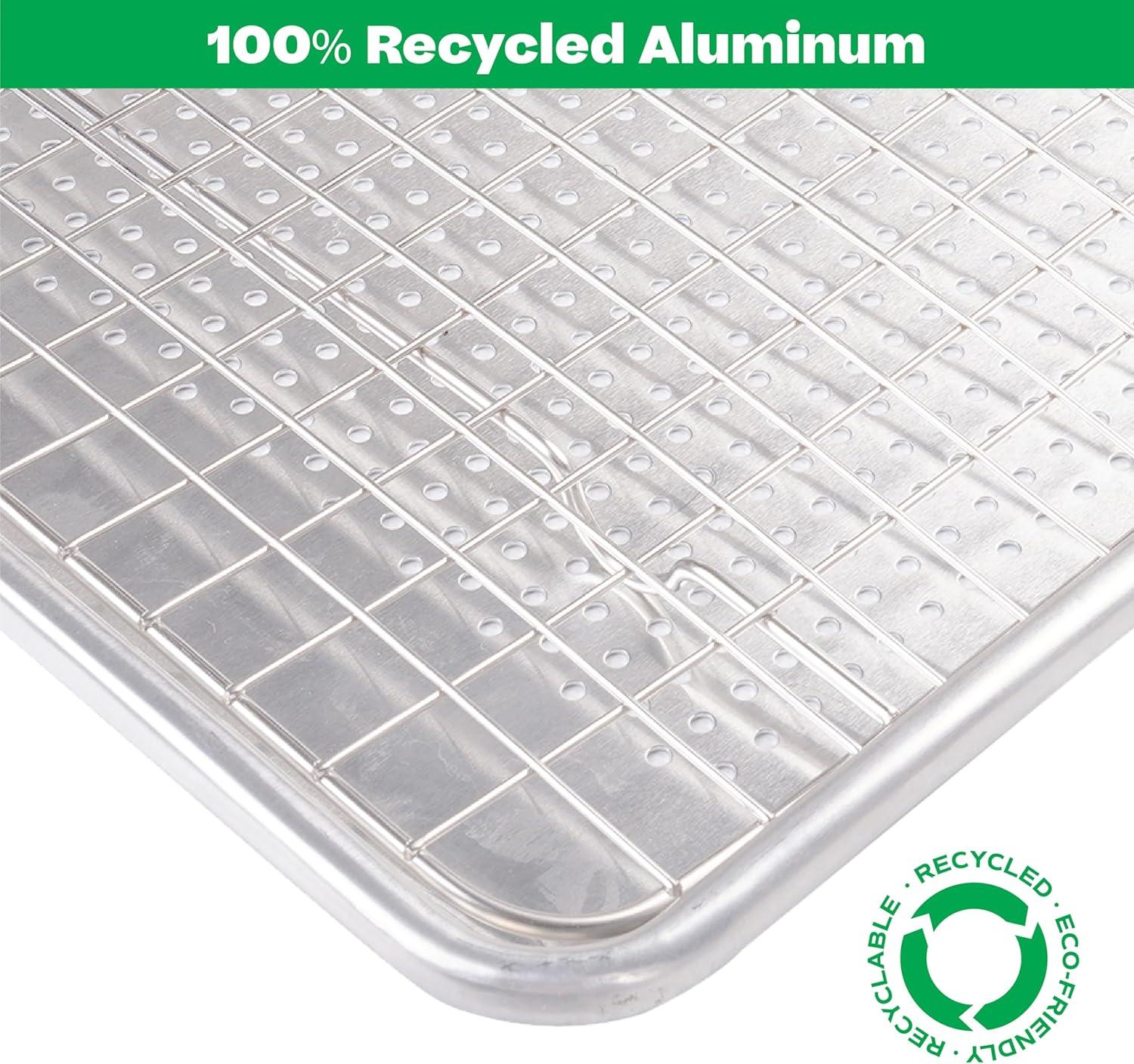 100% Recycled Aluminum by Baker's Secret, Bakeware Set 4pcs, 2x Baking Trays for Oven Cookie Sheet 18" with 2x Stainless Steel Rack Never Rust - The Natural Aluminum Collection