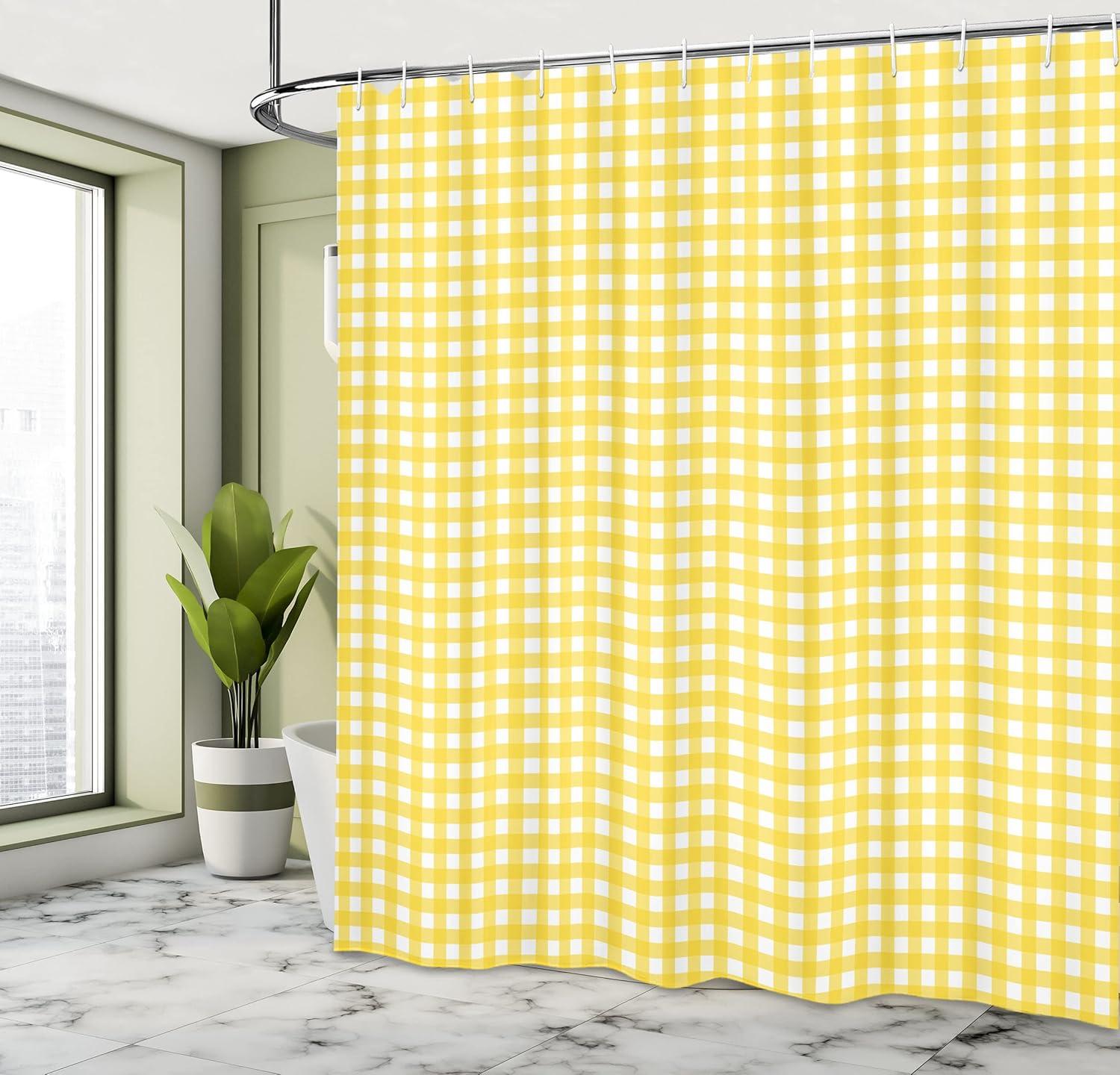 Plaid Shower Curtain with Hooks Included