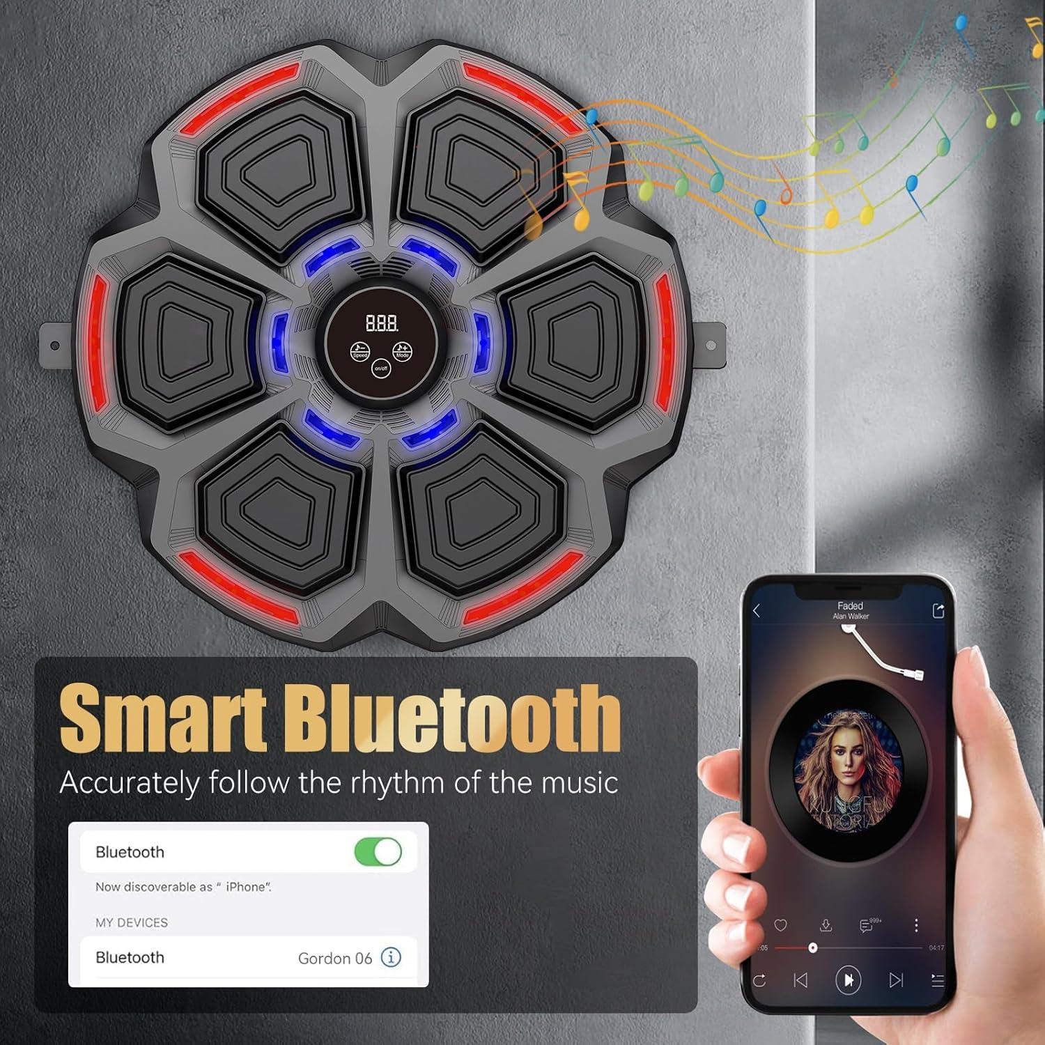Music Boxing Machine for Adults : Smart Bluetooth Wall Mounted Punching Trainer with Gloves - Interactive Boxing Target - Workout Boxing Equipment for Home Gym Office