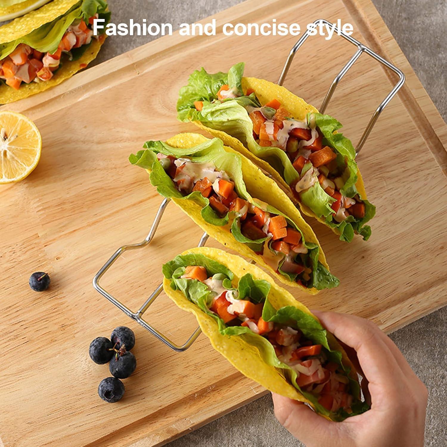 Stainless Steel Burrito Rack,3 PCS Stackable Taco Bracket Plate,Household Easy to Clean Taco Rack,Metal Tortilla Serving Tray,Desktop Taco Holder for Party