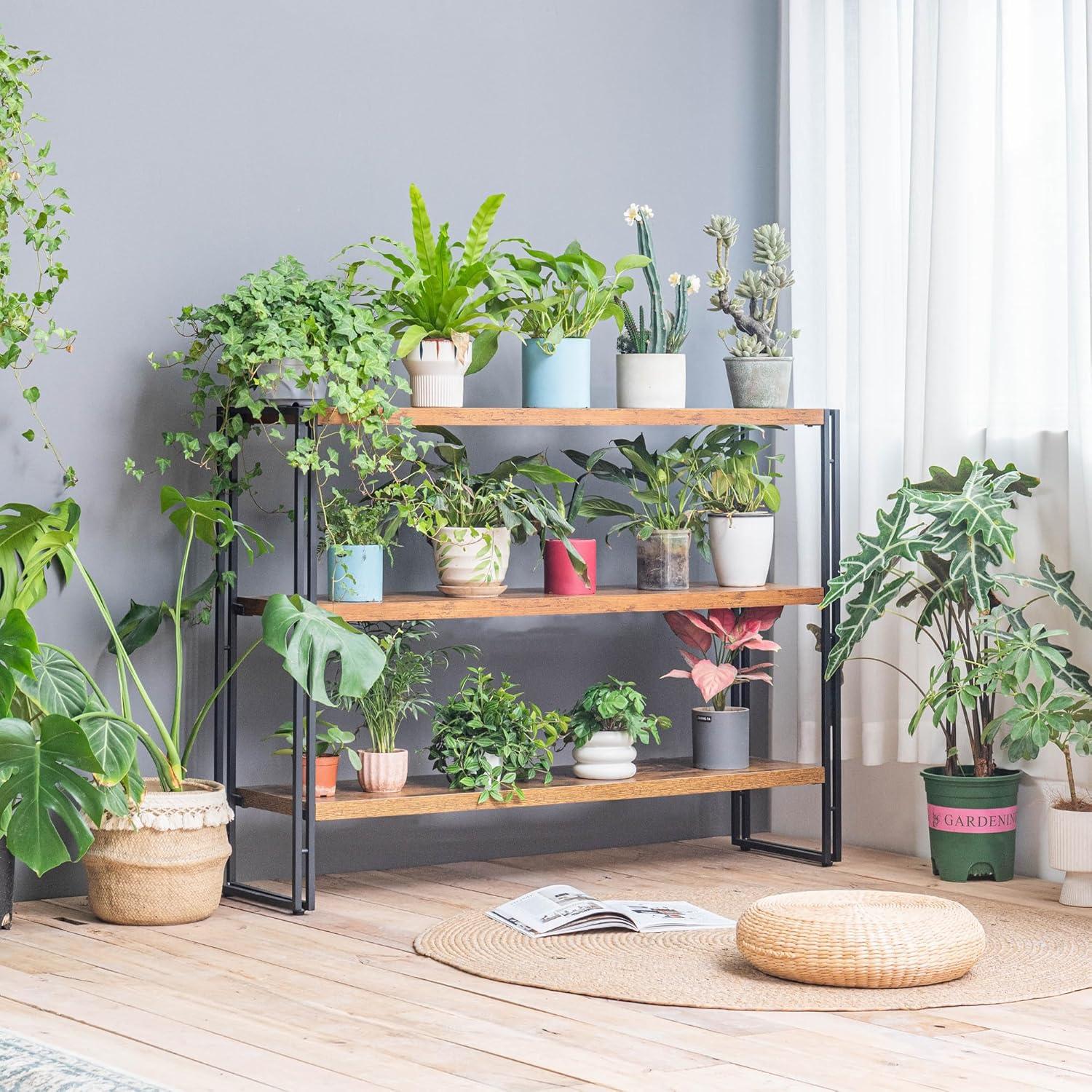 Rustic Brown 3-Tier Wood and Metal Industrial Bookshelf