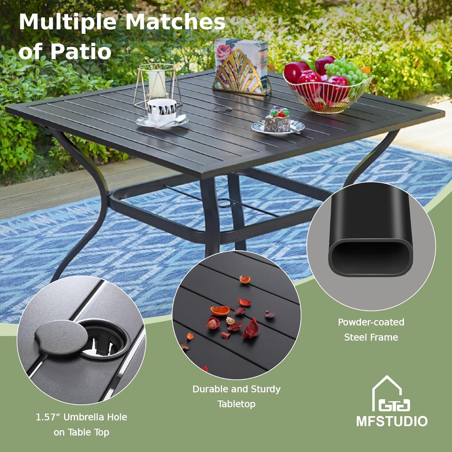 Nuu Garden 5 Piece Outdoor Dining Set, Metal Patio Dining Chairs Stackable and Square Dining Table with Umbrella Hole, Black