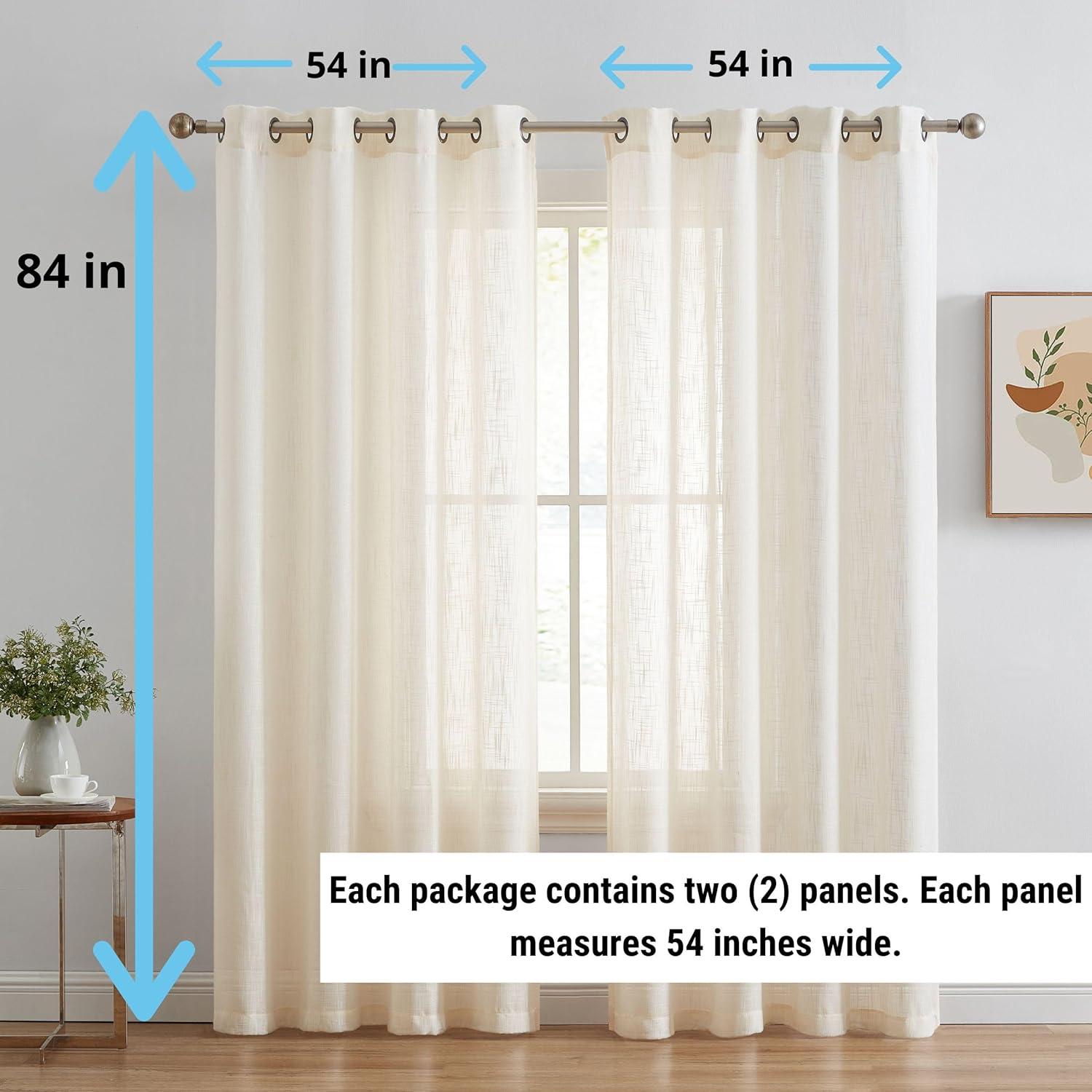 THD Serena Faux Linen Textured Semi Sheer Transparent Window Grommet Long Thick Curtain Panels, Pair