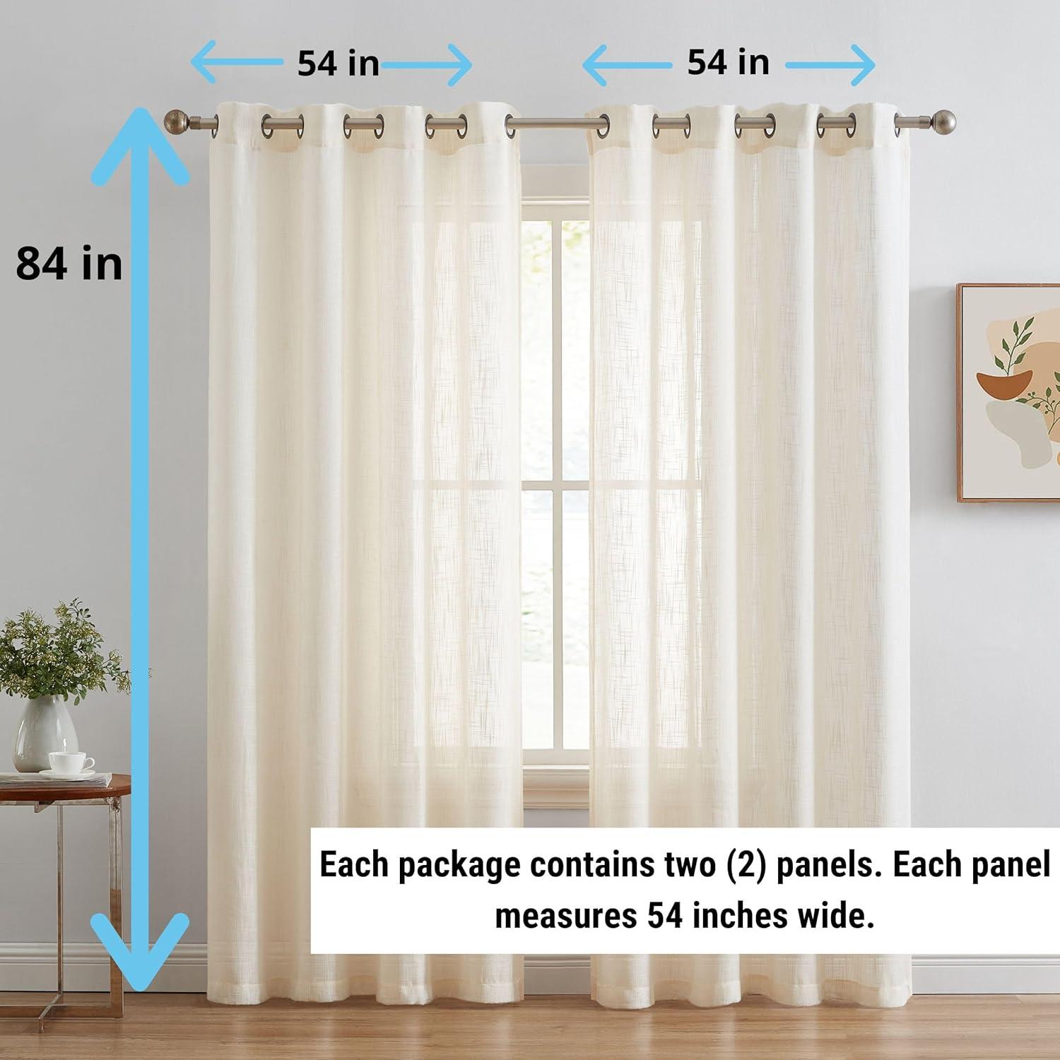 HLC.ME Abbey Faux Linen Textured Semi Sheer Privacy Light Filtering Window Grommet Thick Curtain Panels, Set of 2 - Oatmeal Beige, 54 W x 84 L