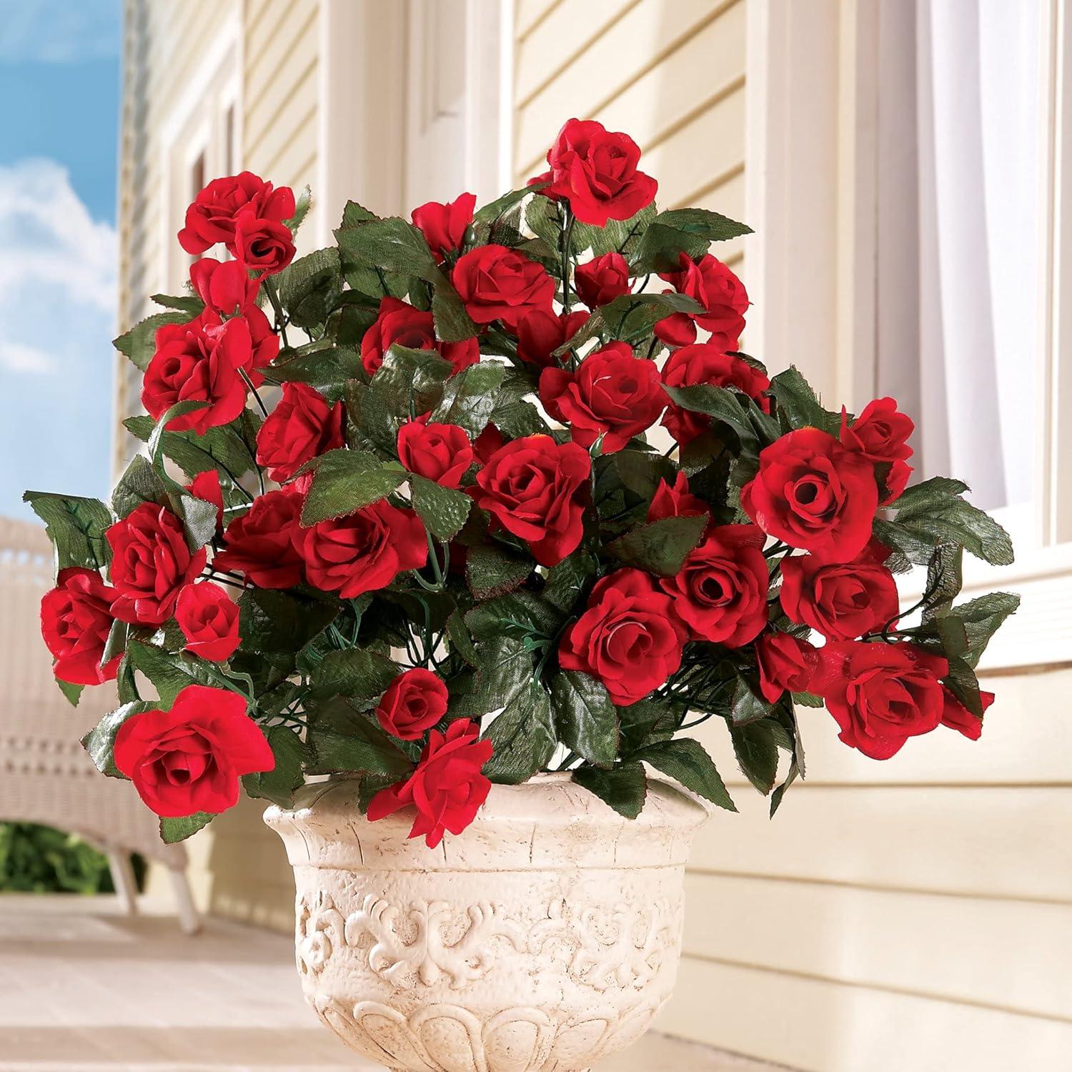 Collections Etc Floral Rose Bushes - Set of 3 Red