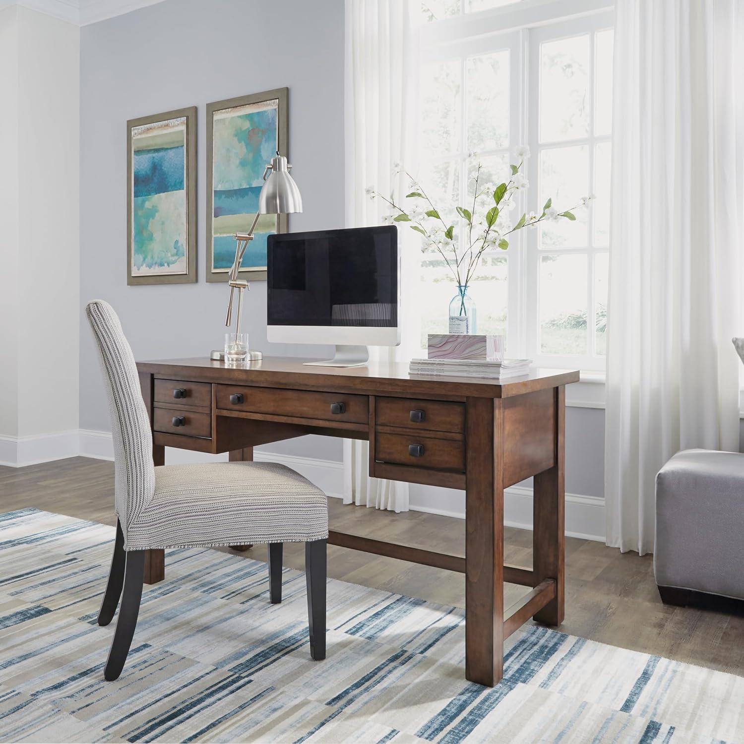 Tahoe Aged Maple Executive Desk with Keyboard Tray and Drawers