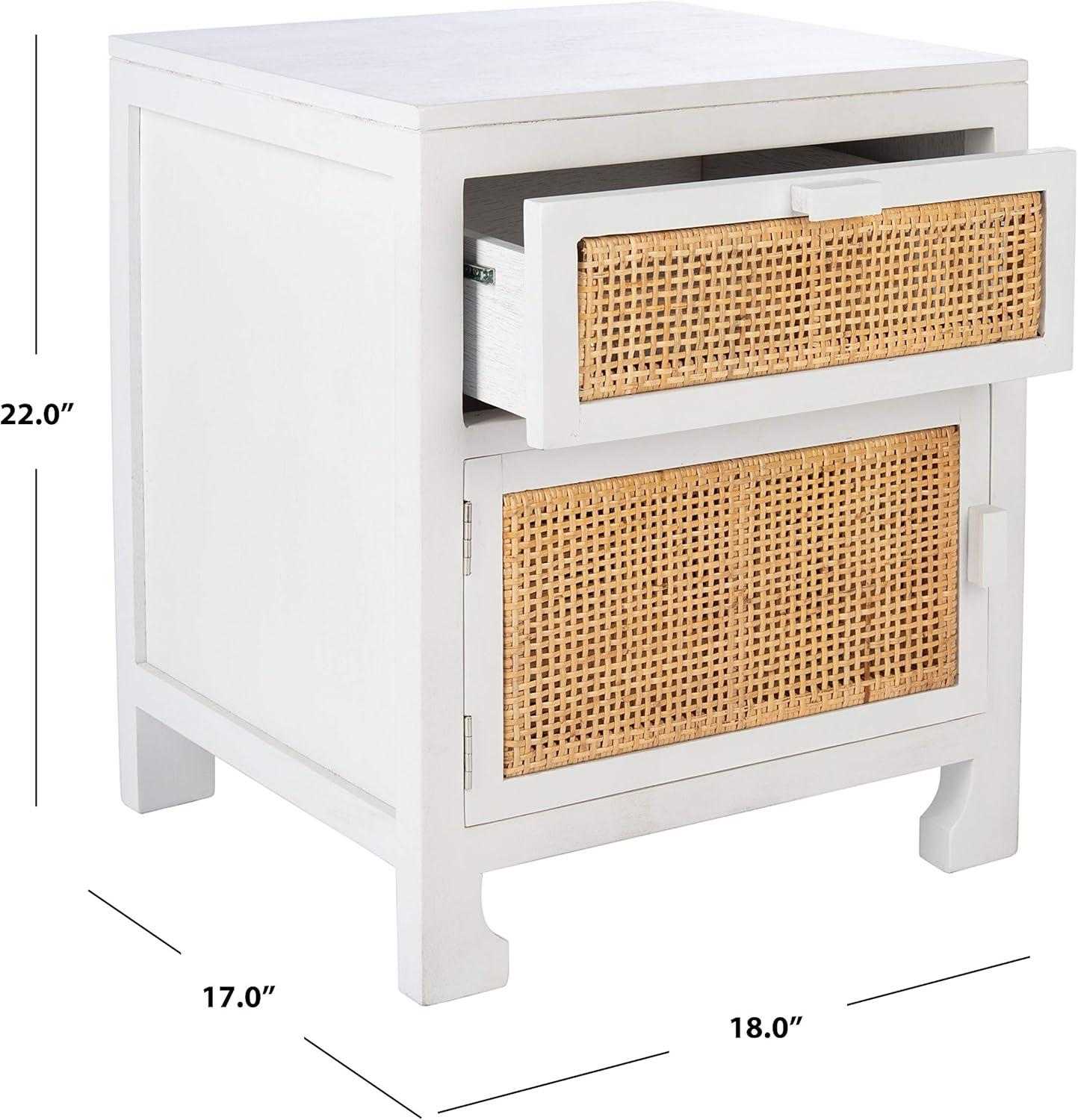 Dave 1 Drawer 1 Door Nightstand - White/Natural - Safavieh.