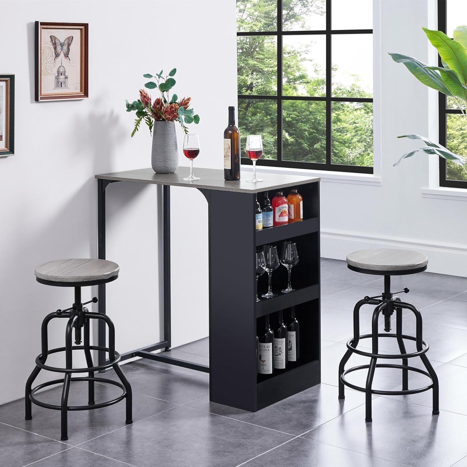 Alden Design Industrial Swivel Counter-Height Bar Stool Round Wood Seat for Kitchen, Gray