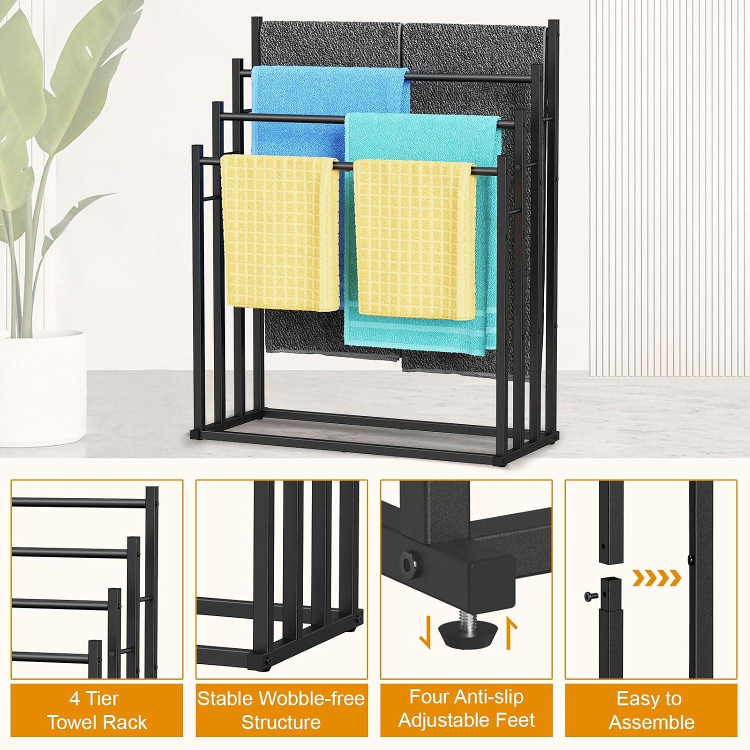 Honiter Towel Racks for Bathroom, 4 Tier Wide Towel Drying Rack Outdoor, Free Standing Towel Rack, Pool Towel Blanket Stand and Display Rack for Oversized Bath Towels