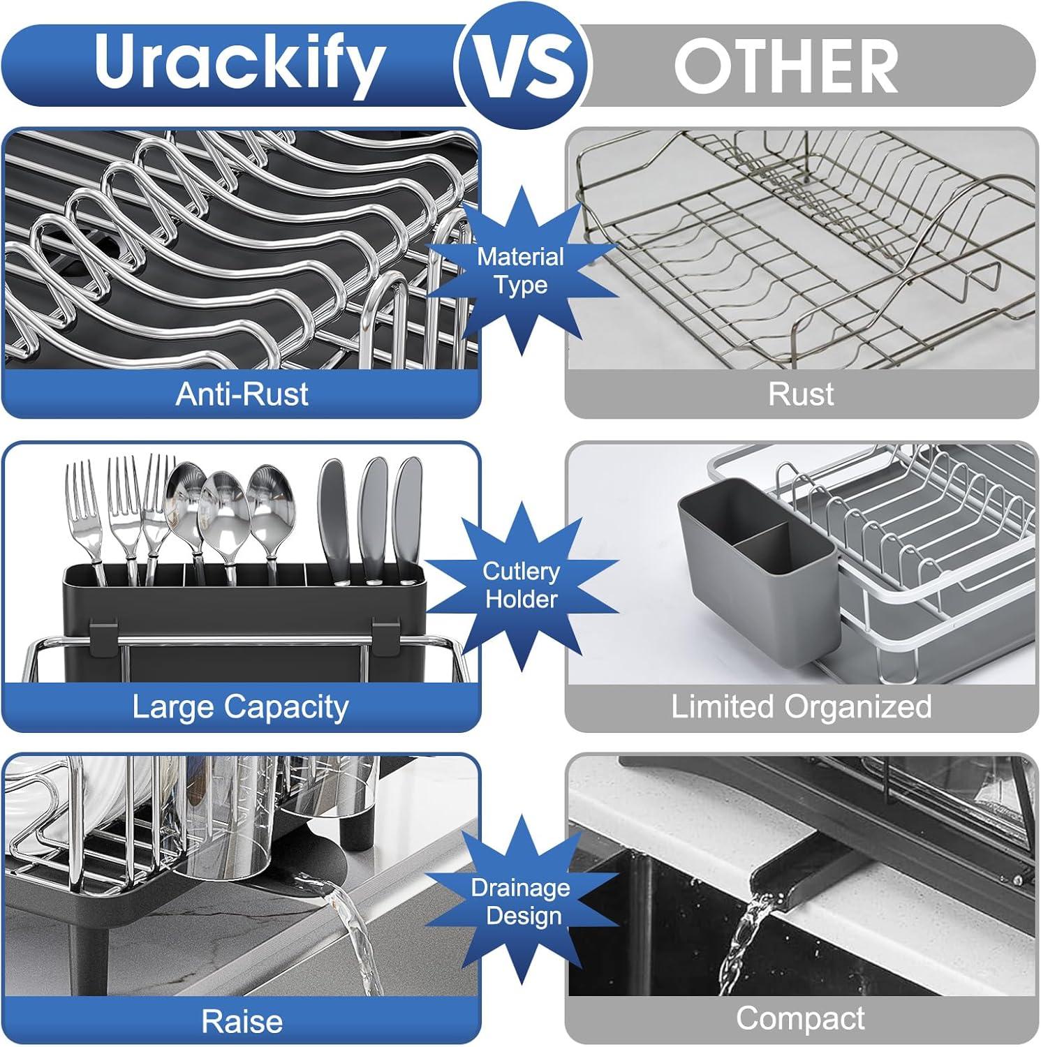 Large Black Stainless Steel Dish Drying Rack with Utensil Cup