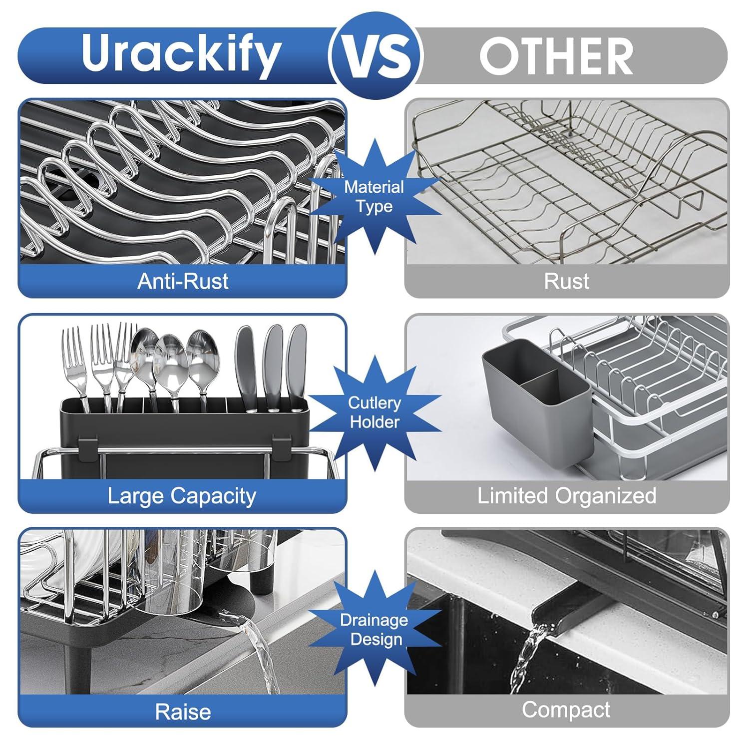 Large Black Stainless Steel Dish Drying Rack with Utensil Cup