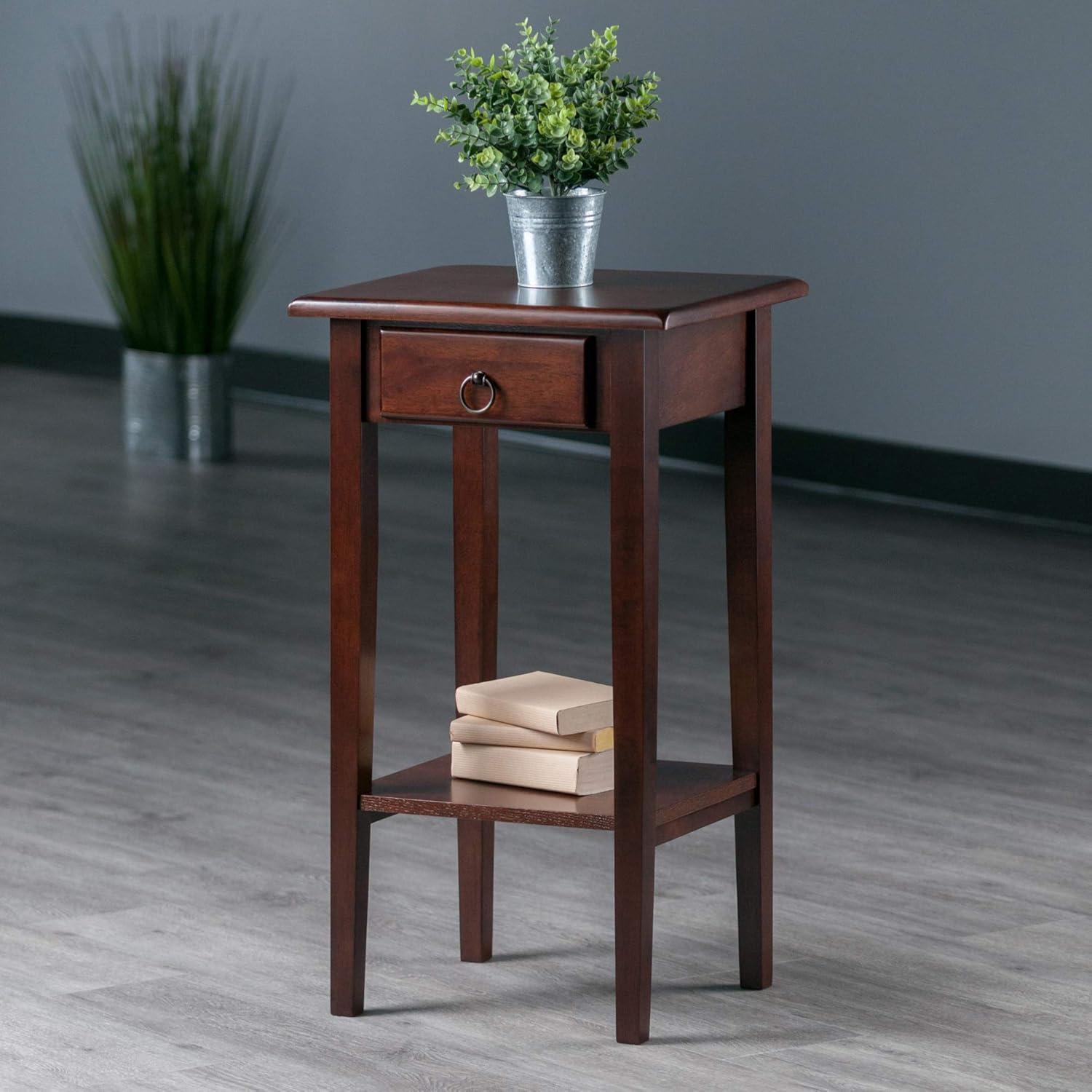 Regalia Accent Table with Drawer, Shelf - Antique Walnut - Winsome: Small Telephone Stand, Occasional Storage
