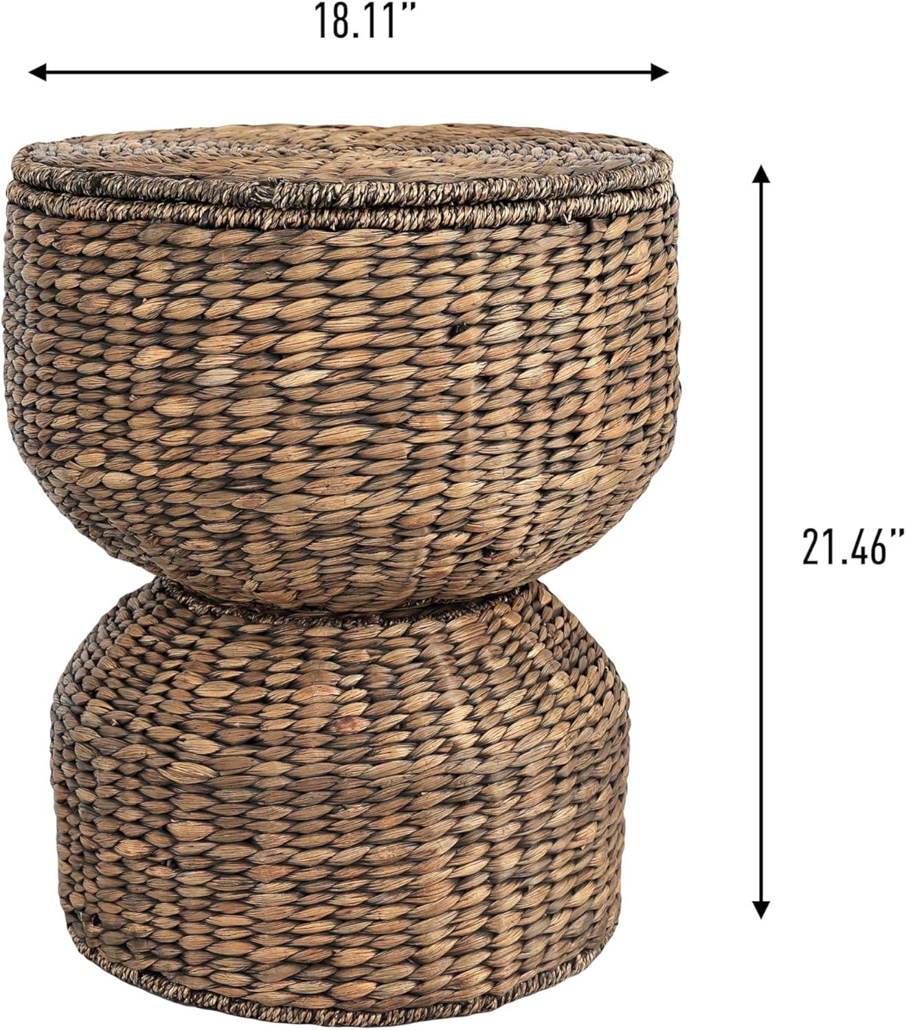 happimess 18" Hourglass Handwoven Hyacinth Storage Accent Table with Lid
