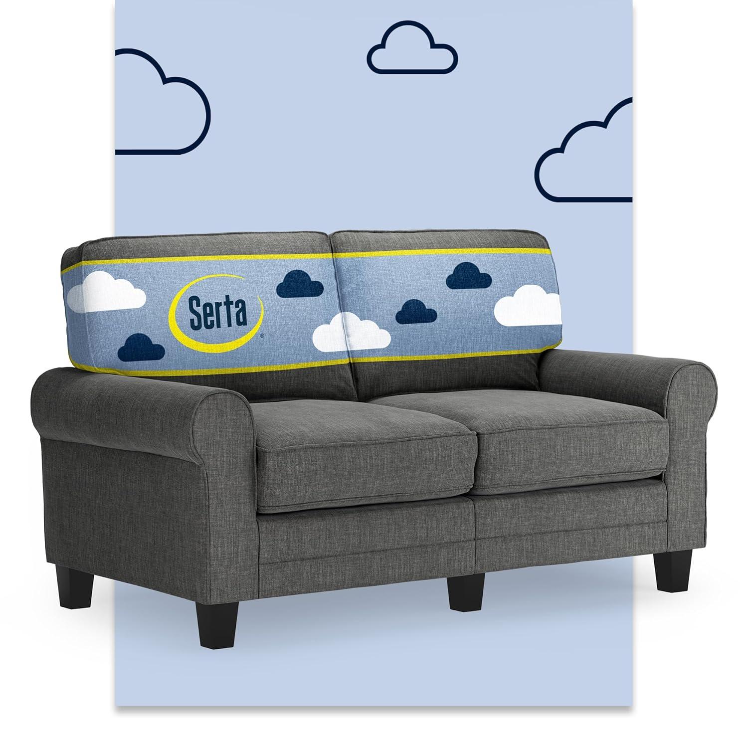 Serta Copenhagen 61" Rolled Arm Sofa, Easy Care Fabric, Soft Pillow Back, Pocket Coil Seat Cushions