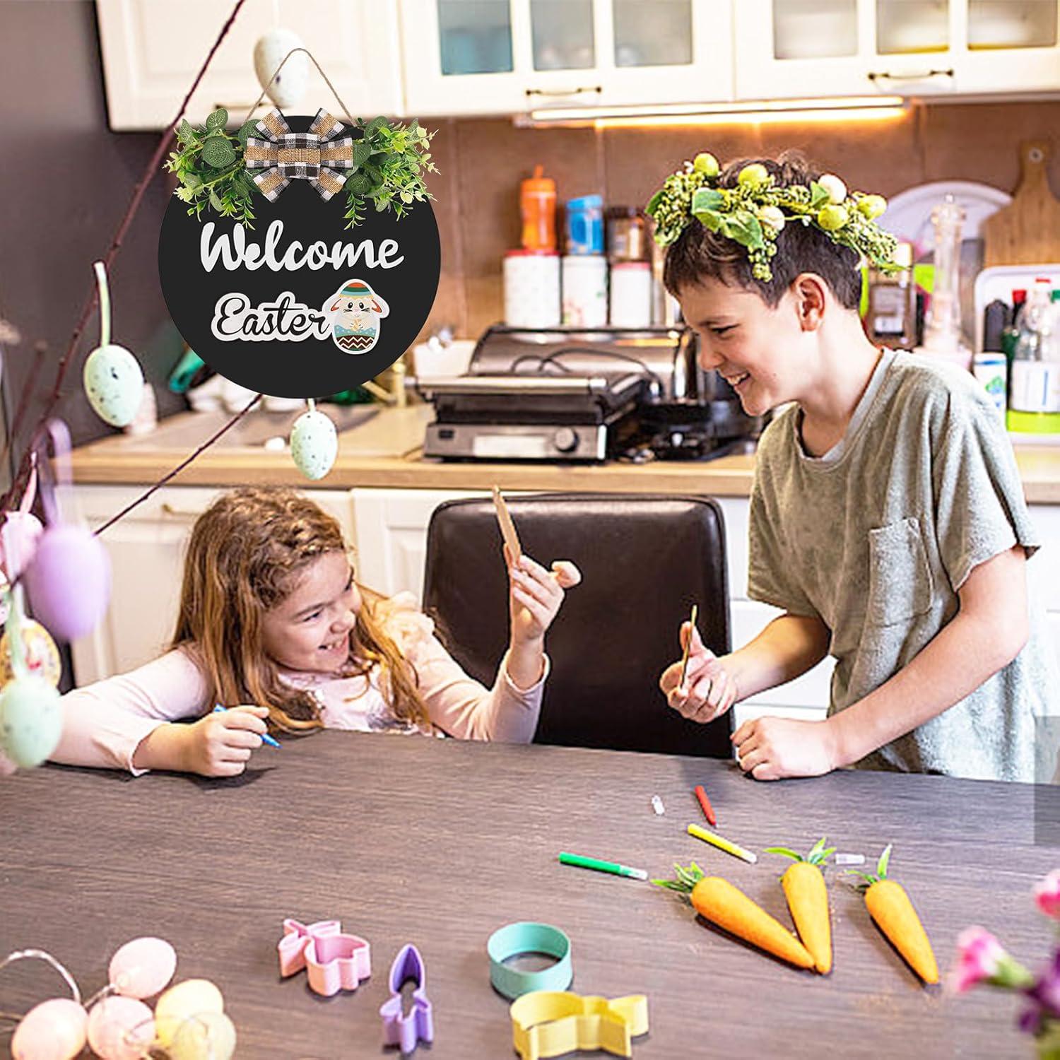 RoseCraft Interchangeable Wooden Seasonal White Welcome Sign, Rustic Welcome Front Door Wreaths for Home Wall Porch Decor, for Easter Spring Summer Fall Halloween Christmas All Season Decorations.