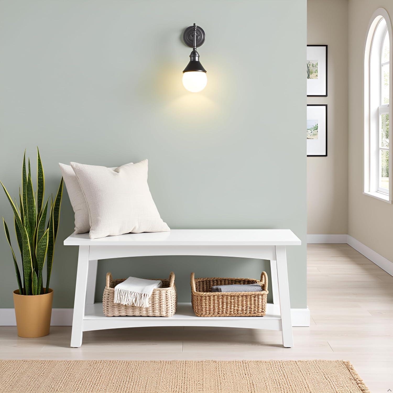 Alaterre Furniture Craftsbury 36 in. Sturdy Pine Wood Entryway Bench, 2-Person Bench Open Design Accent Furniture, White