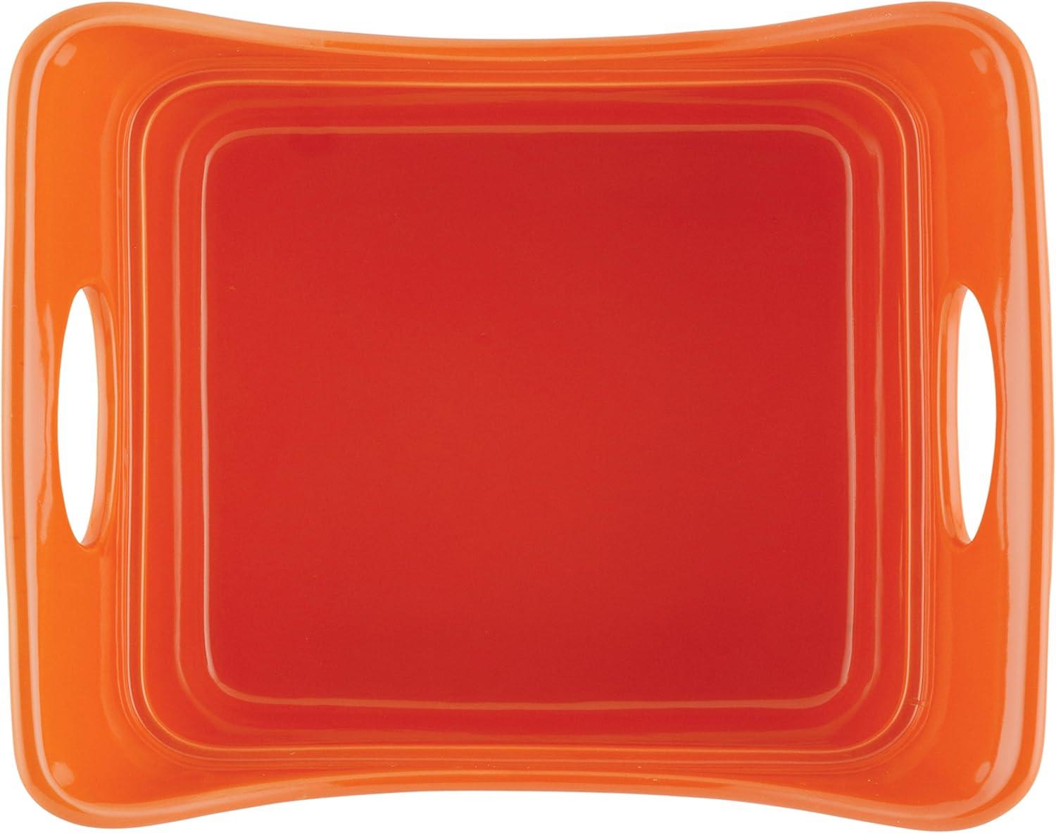 Vibrant Orange Stoneware 2-Quart Square Baker with Lid