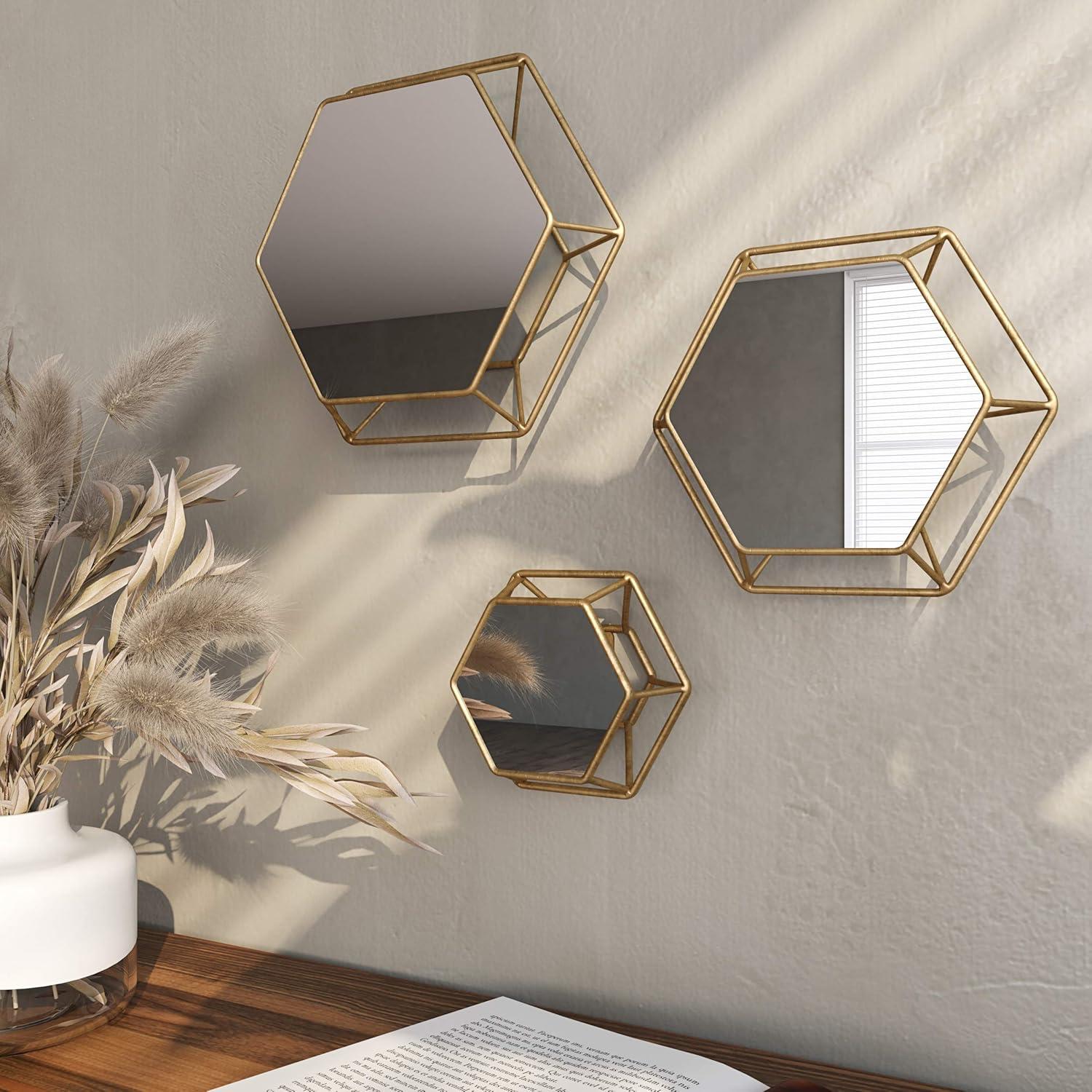 Shanton Hexagonal Wall Mirrors Brass(Set of 3) by Aspire