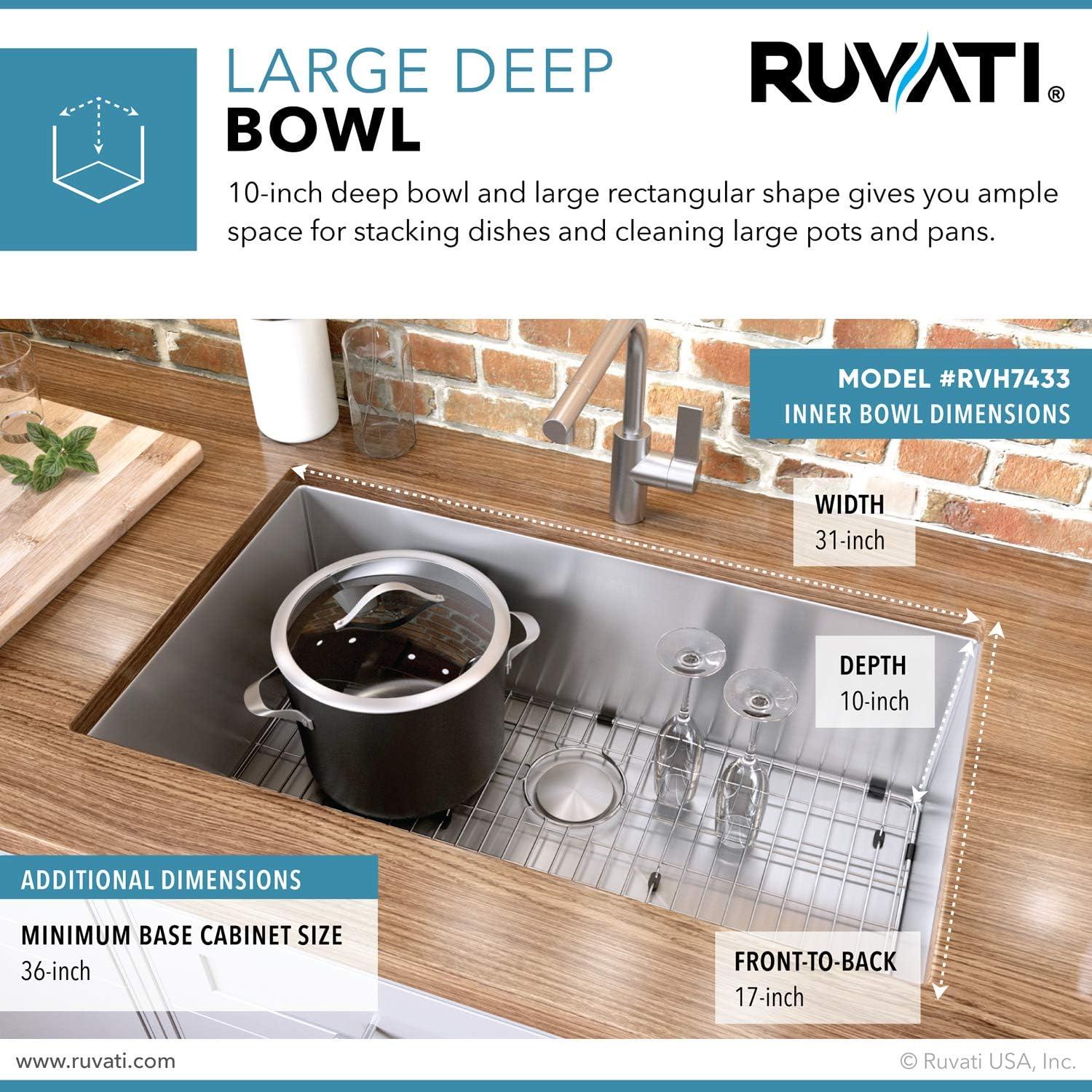 Ruvati 33-inch Undermount 16 Gauge Rounded Corners Large Kitchen Sink Stainless Steel Single Bowl