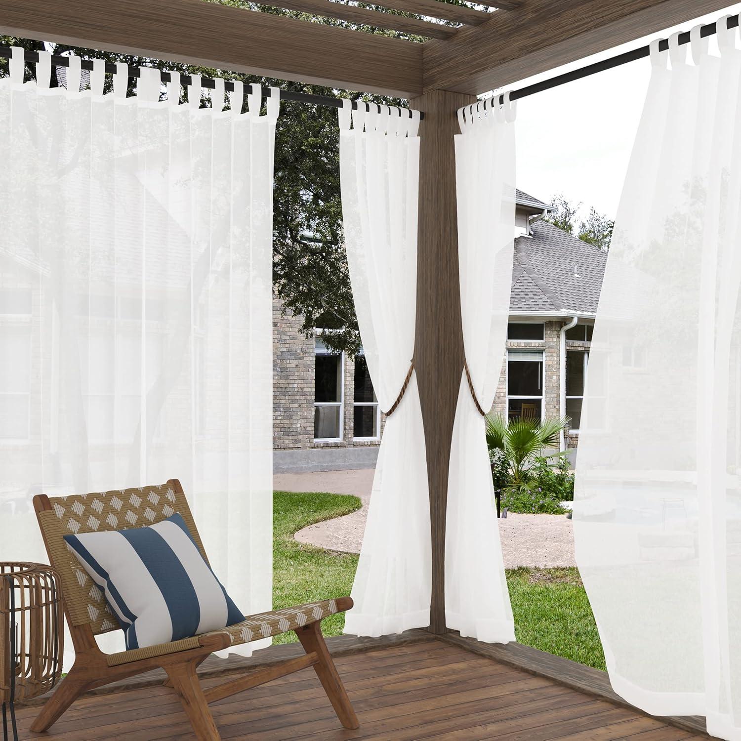No. 918 84" x 50" White Solid Print Outdoor Curtain With Tab Top